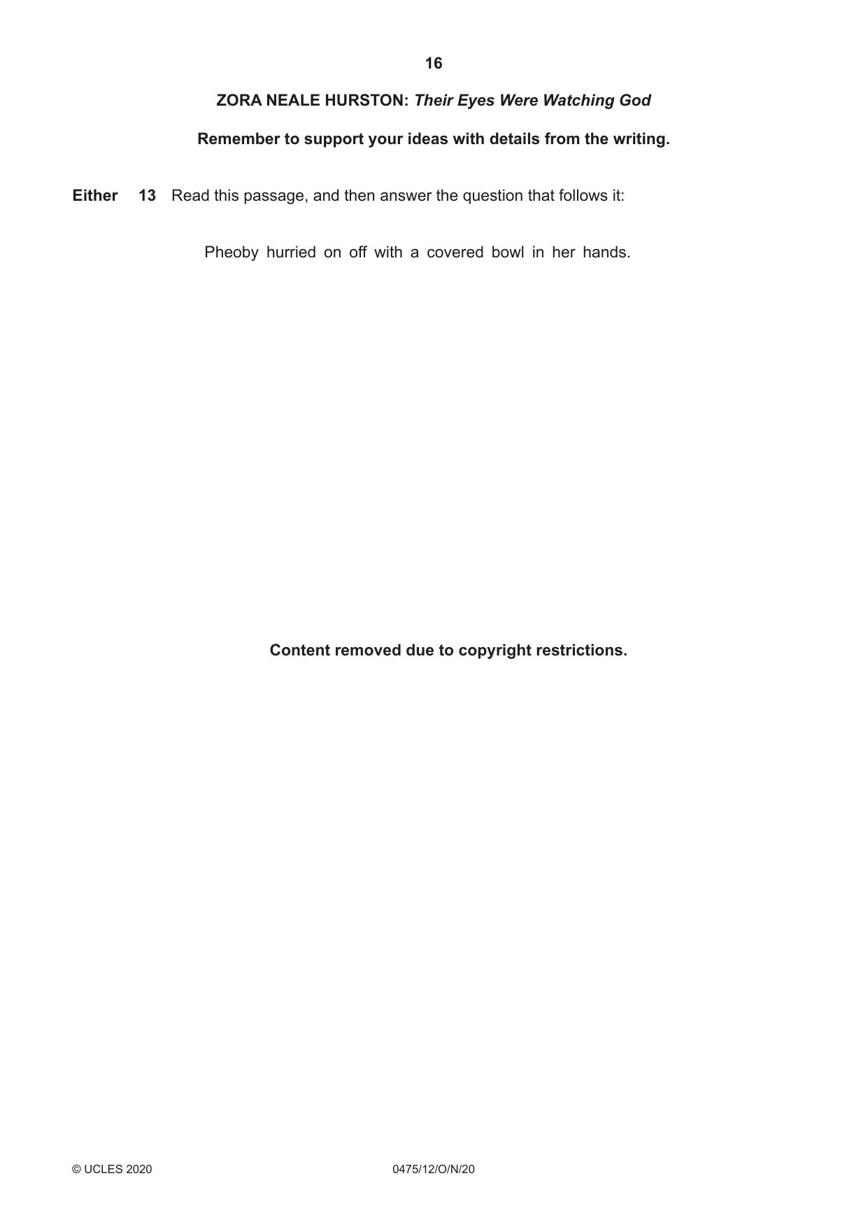 Cambridge IGCSE English - Literature in English 0475 2020 Oct/Nov Paper 1 · Variant 2 question paper, page 16 of 28