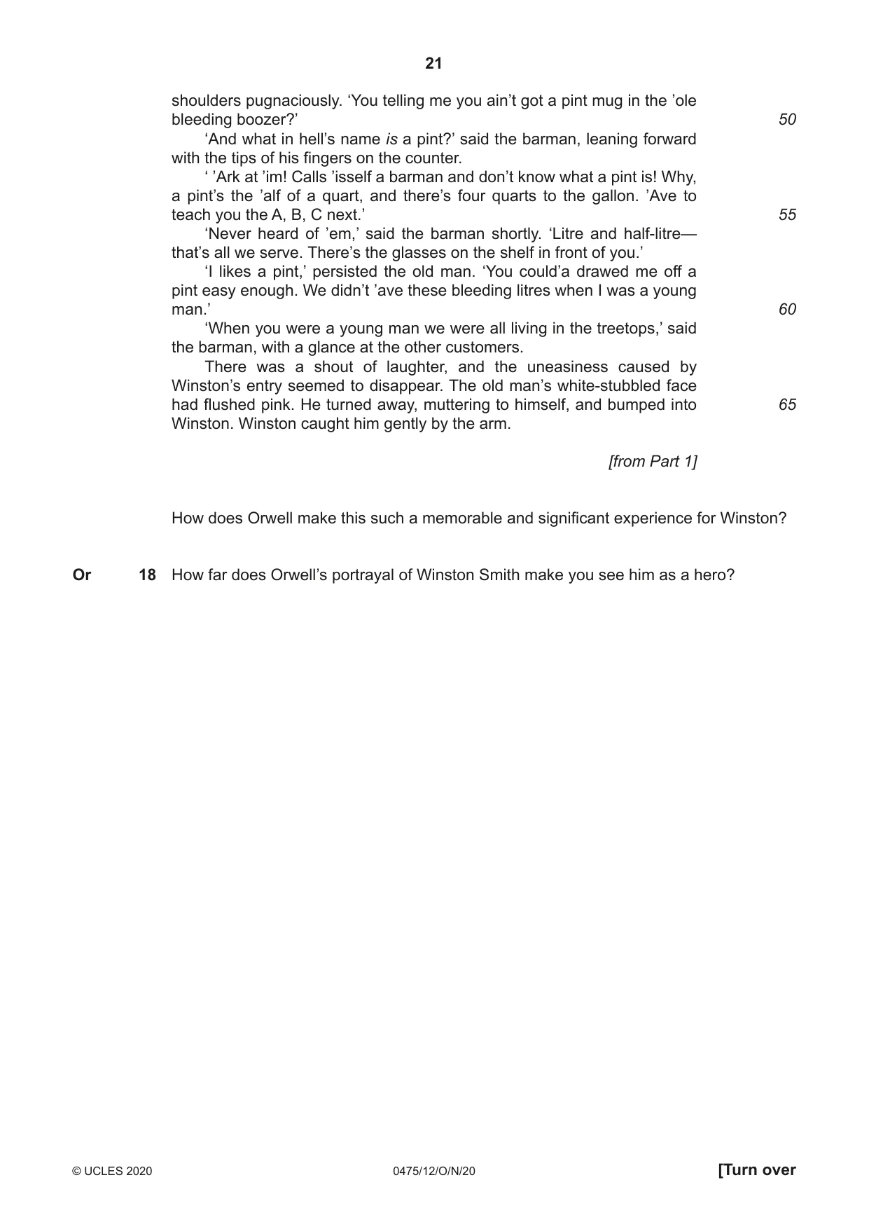 Cambridge IGCSE English - Literature in English 0475 2020 Oct/Nov Paper 1 · Variant 2 question paper, page 21 of 28