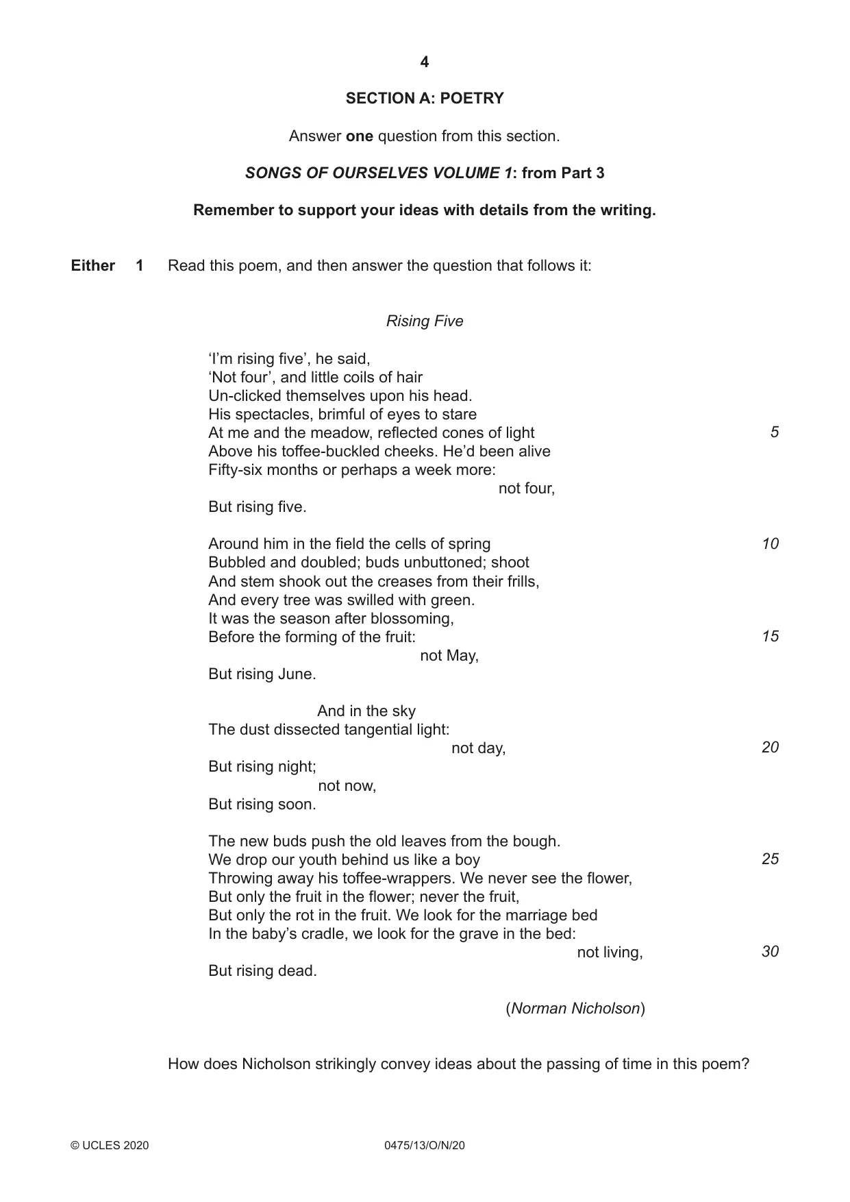 Cambridge IGCSE English - Literature in English 0475 2020 Oct/Nov Paper 1 · Variant 3 question paper, page 4 of 28