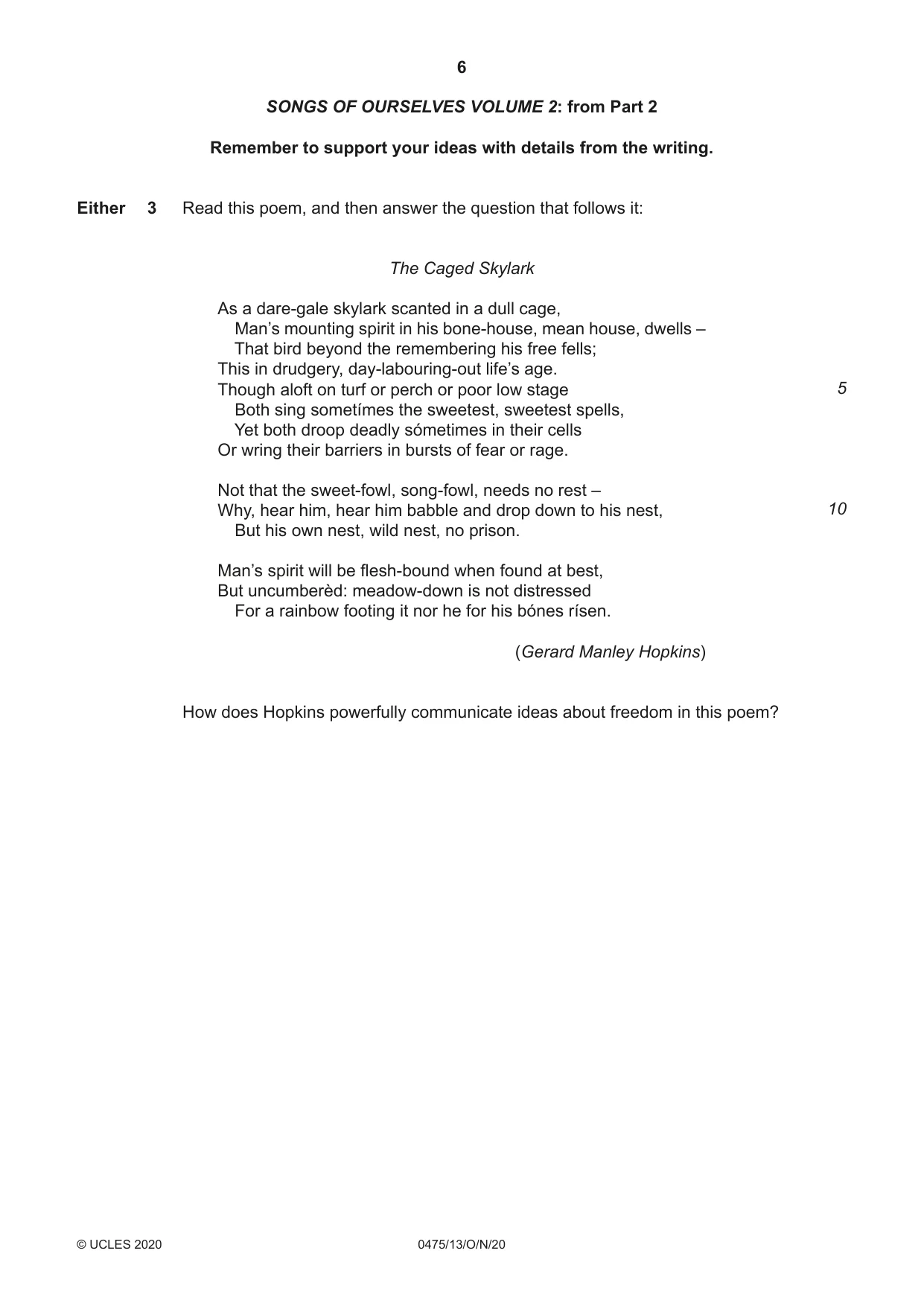 Cambridge IGCSE English - Literature in English 0475 2020 Oct/Nov Paper 1 · Variant 3 question paper, page 6 of 28
