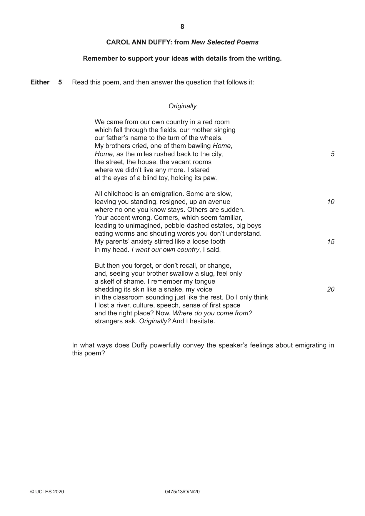 Cambridge IGCSE English - Literature in English 0475 2020 Oct/Nov Paper 1 · Variant 3 question paper, page 8 of 28