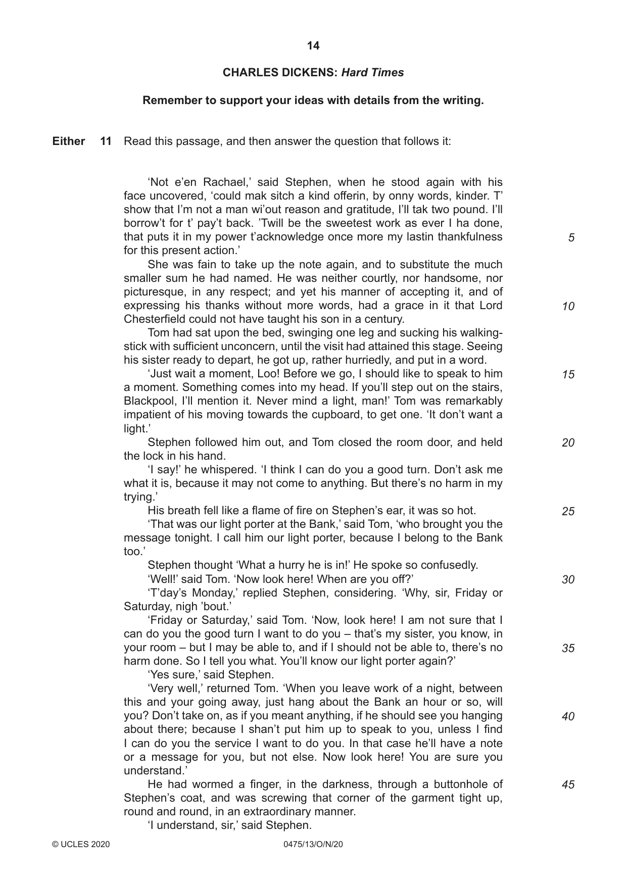 Cambridge IGCSE English - Literature in English 0475 2020 Oct/Nov Paper 1 · Variant 3 question paper, page 14 of 28