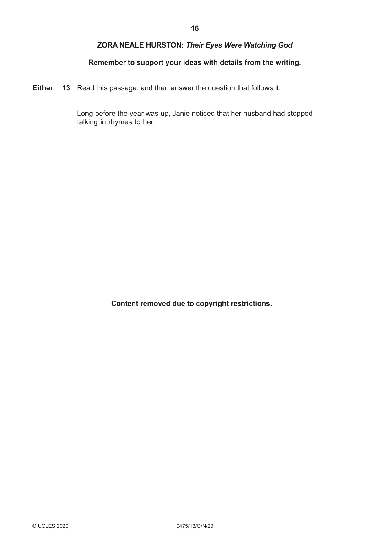 Cambridge IGCSE English - Literature in English 0475 2020 Oct/Nov Paper 1 · Variant 3 question paper, page 16 of 28