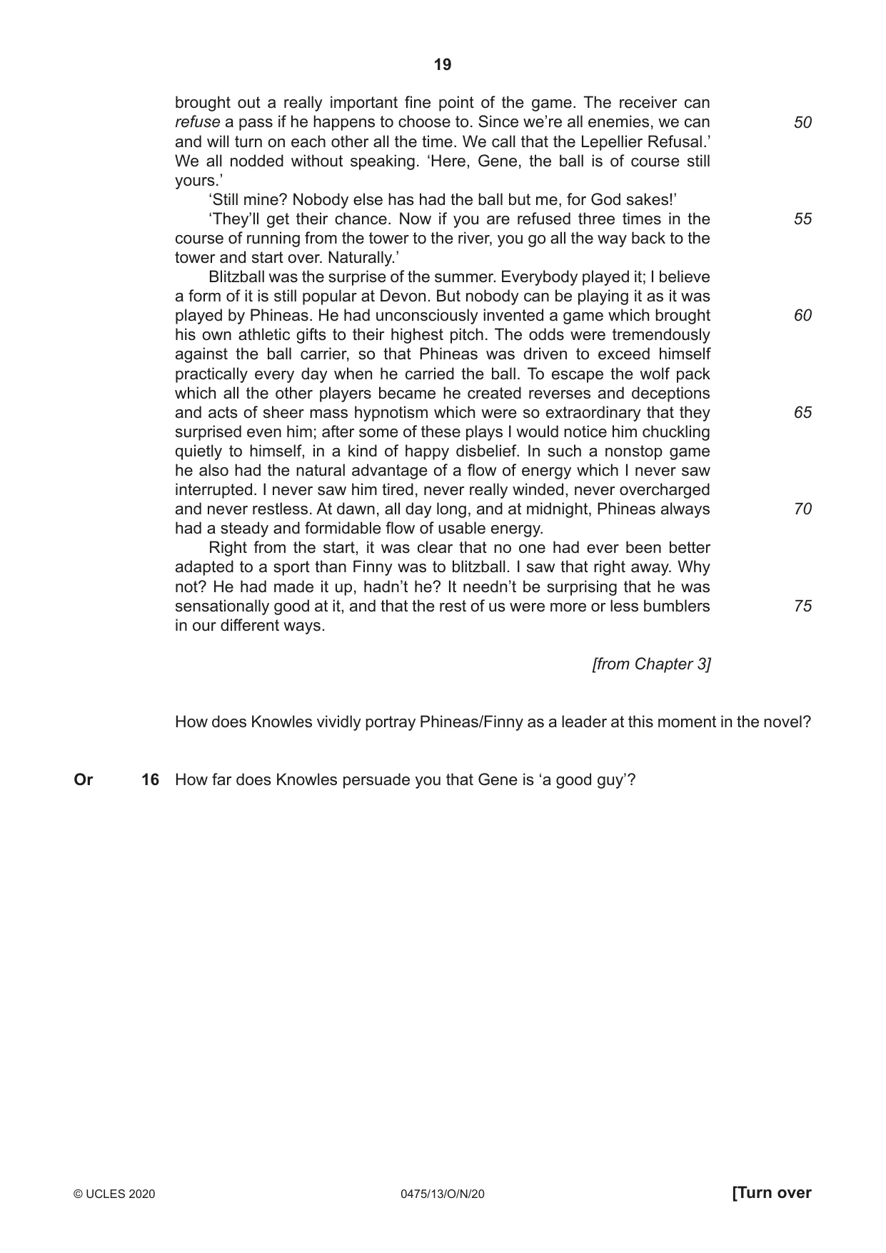 Cambridge IGCSE English - Literature in English 0475 2020 Oct/Nov Paper 1 · Variant 3 question paper, page 19 of 28