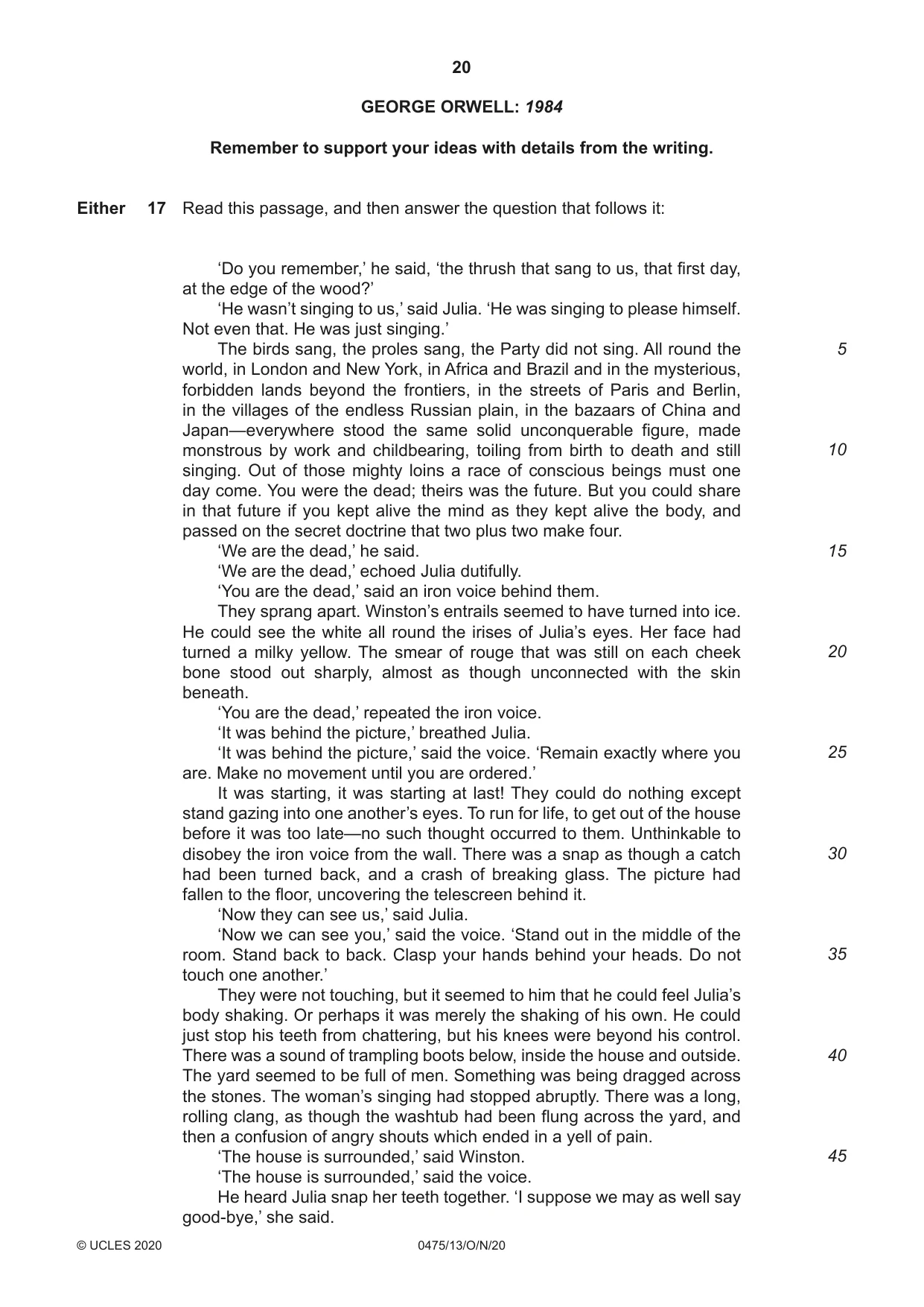 Cambridge IGCSE English - Literature in English 0475 2020 Oct/Nov Paper 1 · Variant 3 question paper, page 20 of 28