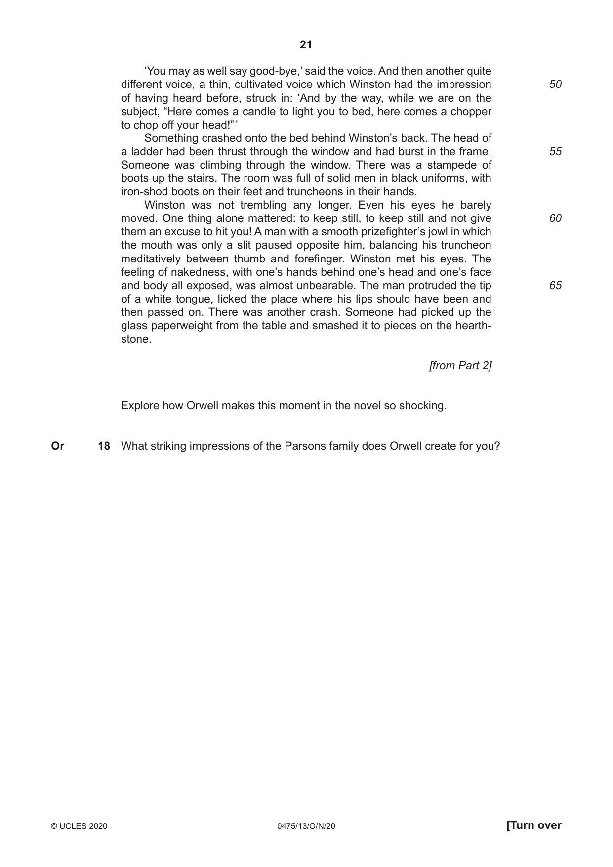 Cambridge IGCSE English - Literature in English 0475 2020 Oct/Nov Paper 1 · Variant 3 question paper, page 21 of 28