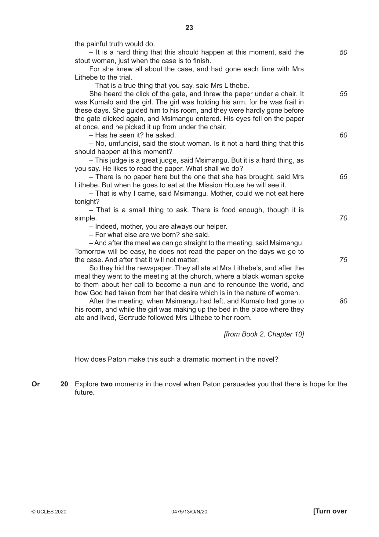 Cambridge IGCSE English - Literature in English 0475 2020 Oct/Nov Paper 1 · Variant 3 question paper, page 23 of 28