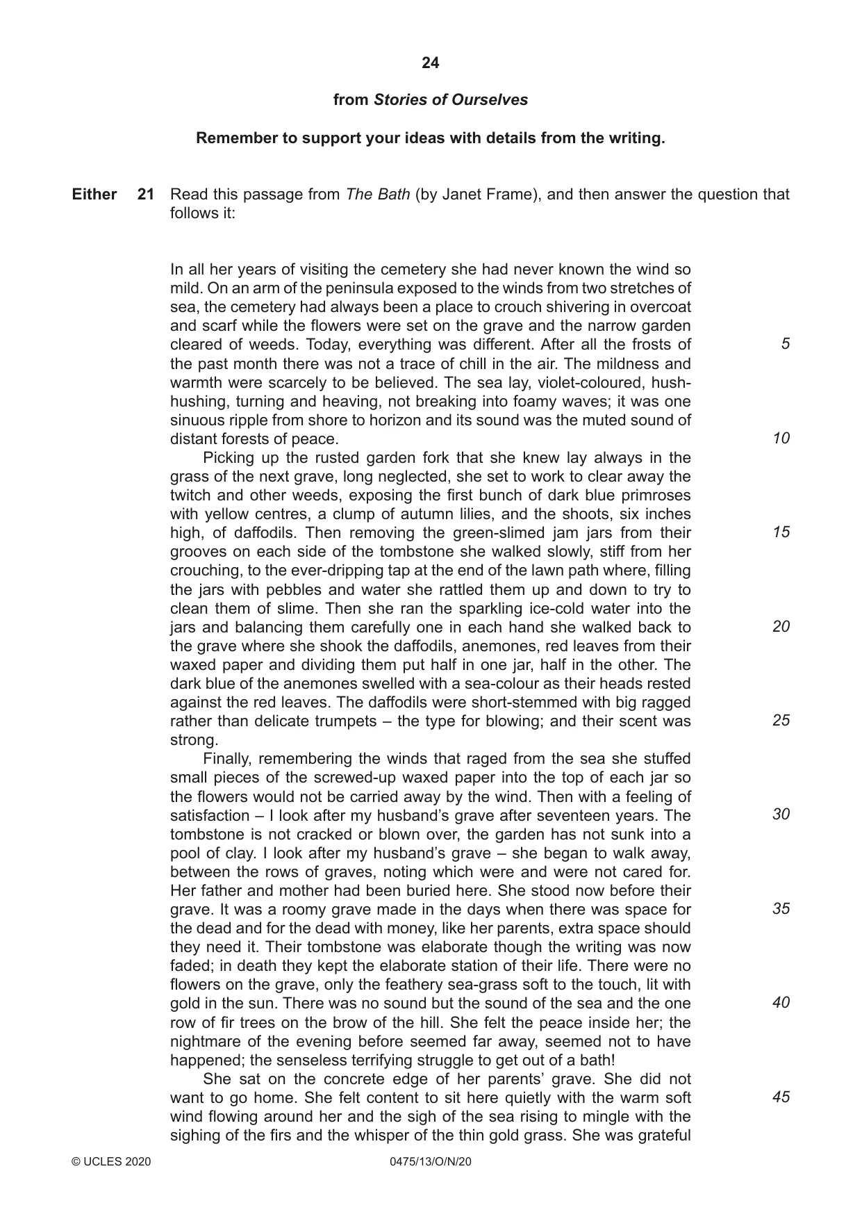 Cambridge IGCSE English - Literature in English 0475 2020 Oct/Nov Paper 1 · Variant 3 question paper, page 24 of 28