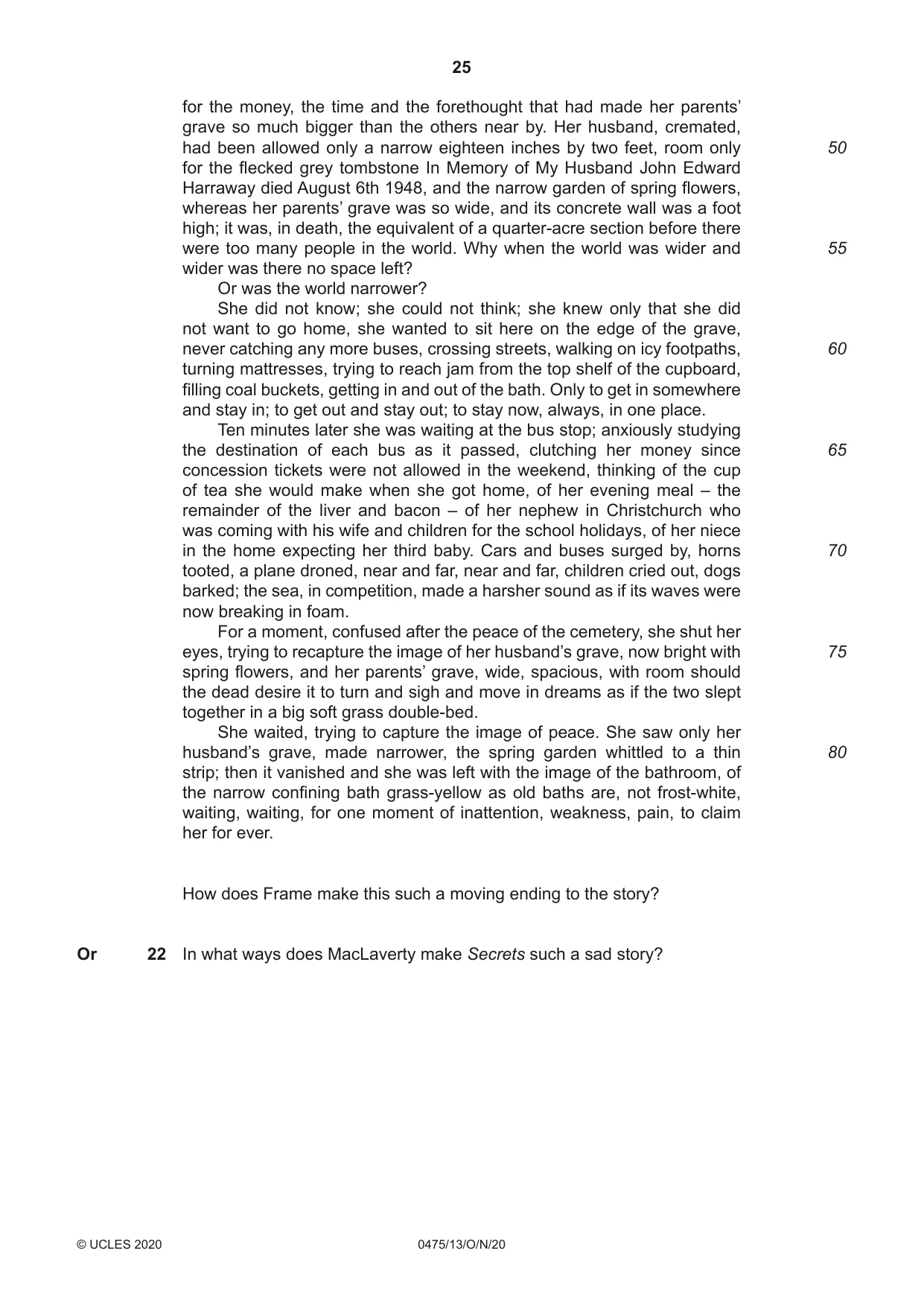 Cambridge IGCSE English - Literature in English 0475 2020 Oct/Nov Paper 1 · Variant 3 question paper, page 25 of 28