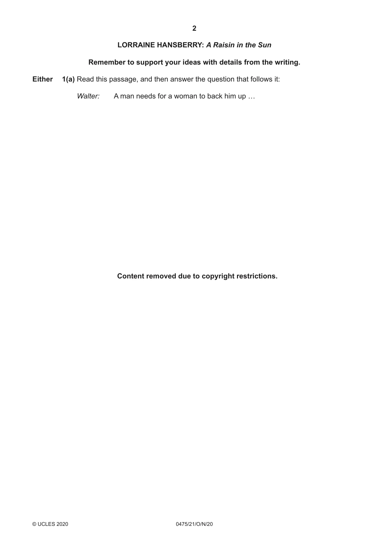 Cambridge IGCSE English - Literature in English 0475 2020 Oct/Nov Paper 2 · Variant 1 question paper, page 2 of 12
