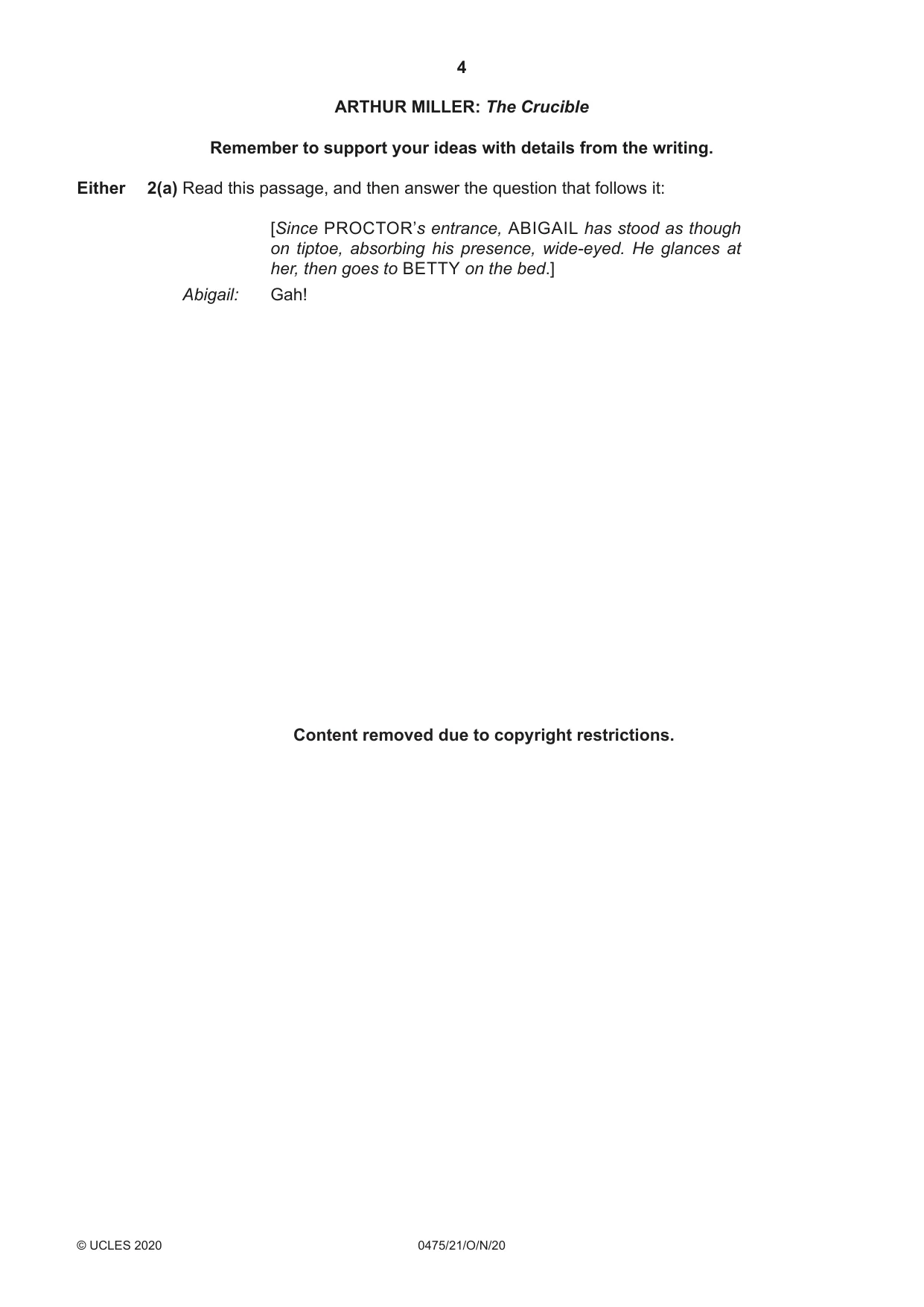 Cambridge IGCSE English - Literature in English 0475 2020 Oct/Nov Paper 2 · Variant 1 question paper, page 4 of 12