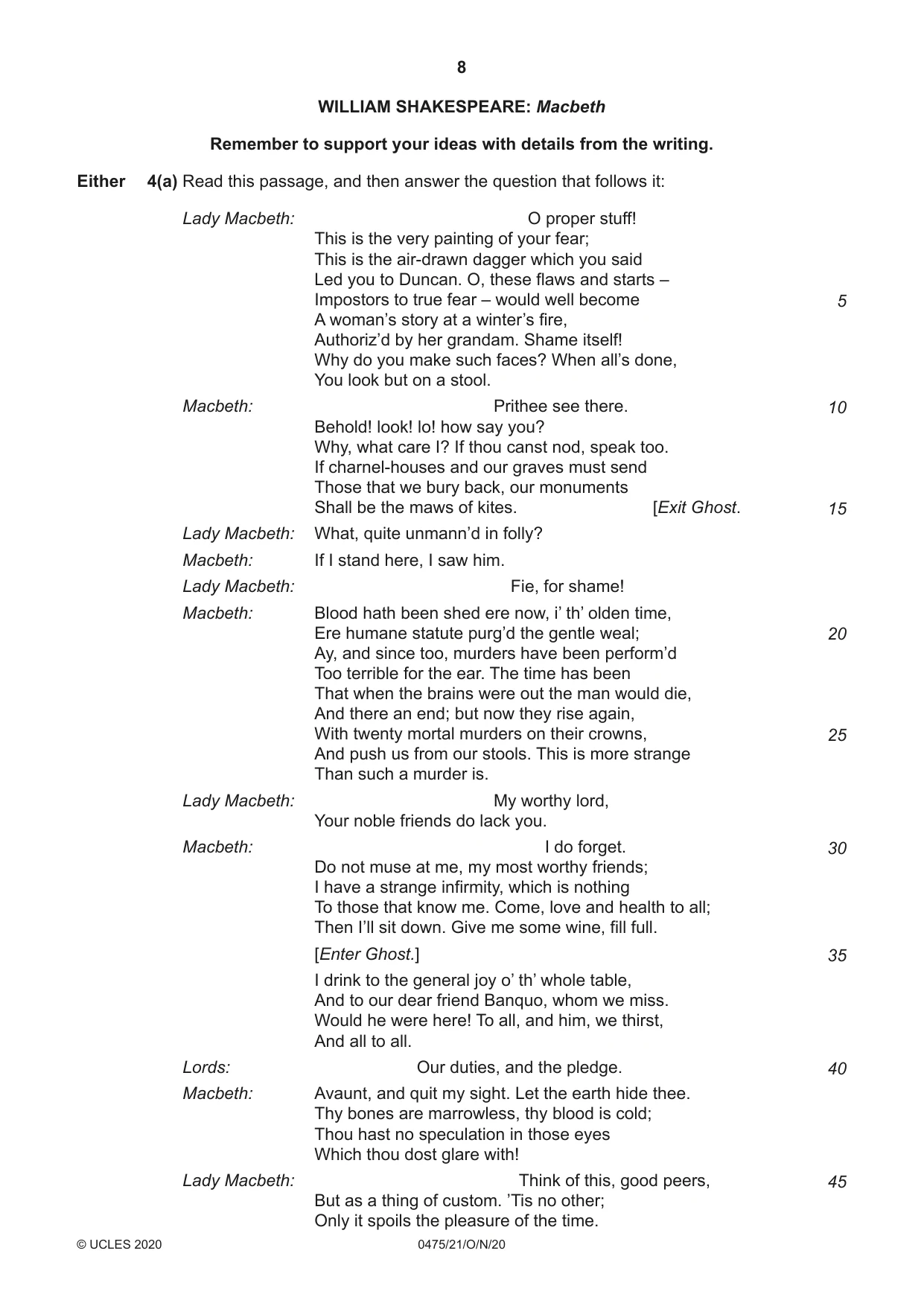 Cambridge IGCSE English - Literature in English 0475 2020 Oct/Nov Paper 2 · Variant 1 question paper, page 8 of 12