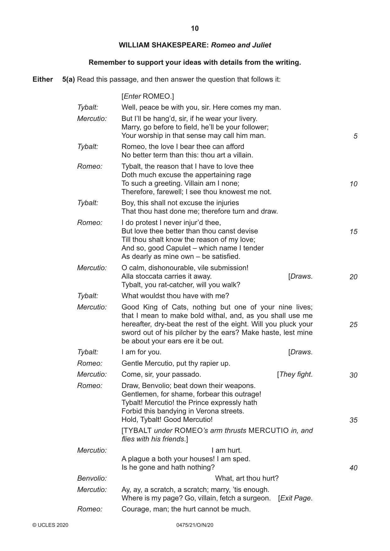 Cambridge IGCSE English - Literature in English 0475 2020 Oct/Nov Paper 2 · Variant 1 question paper, page 10 of 12