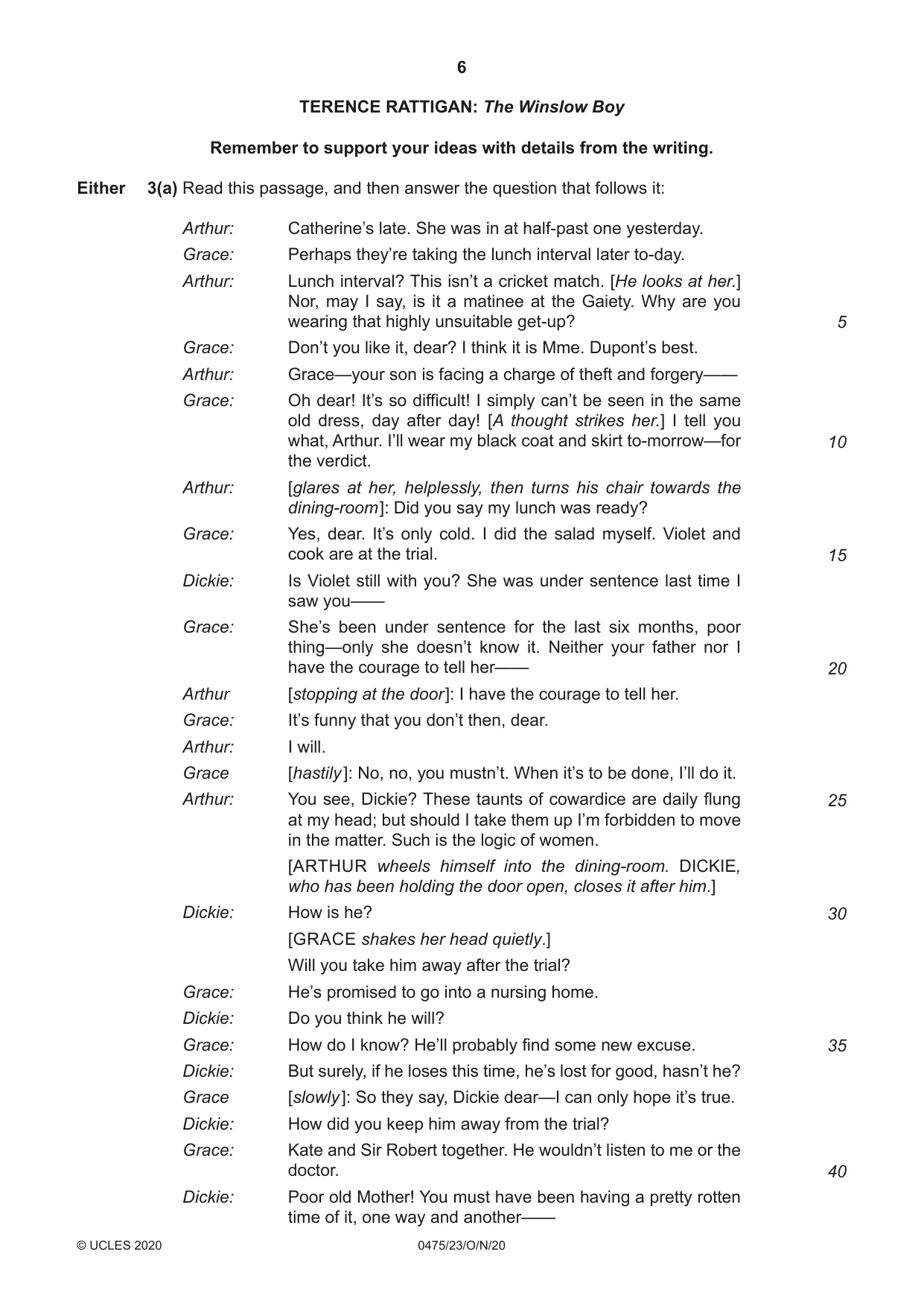 Cambridge IGCSE English - Literature in English 0475 2020 Oct/Nov Paper 2 · Variant 3 question paper, page 6 of 12