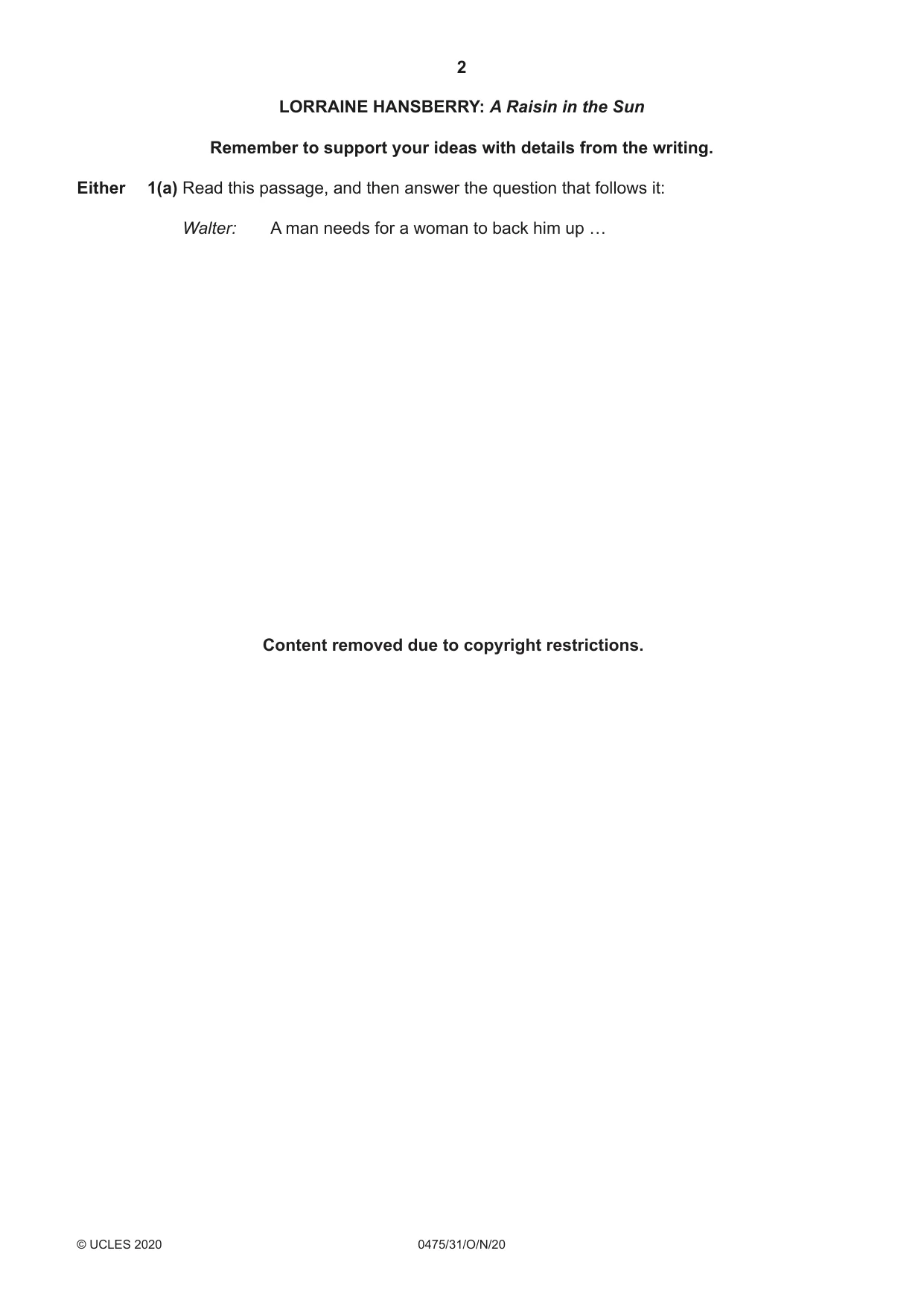 Cambridge IGCSE English - Literature in English 0475 2020 Oct/Nov Paper 3 · Variant 1 question paper, page 2 of 12