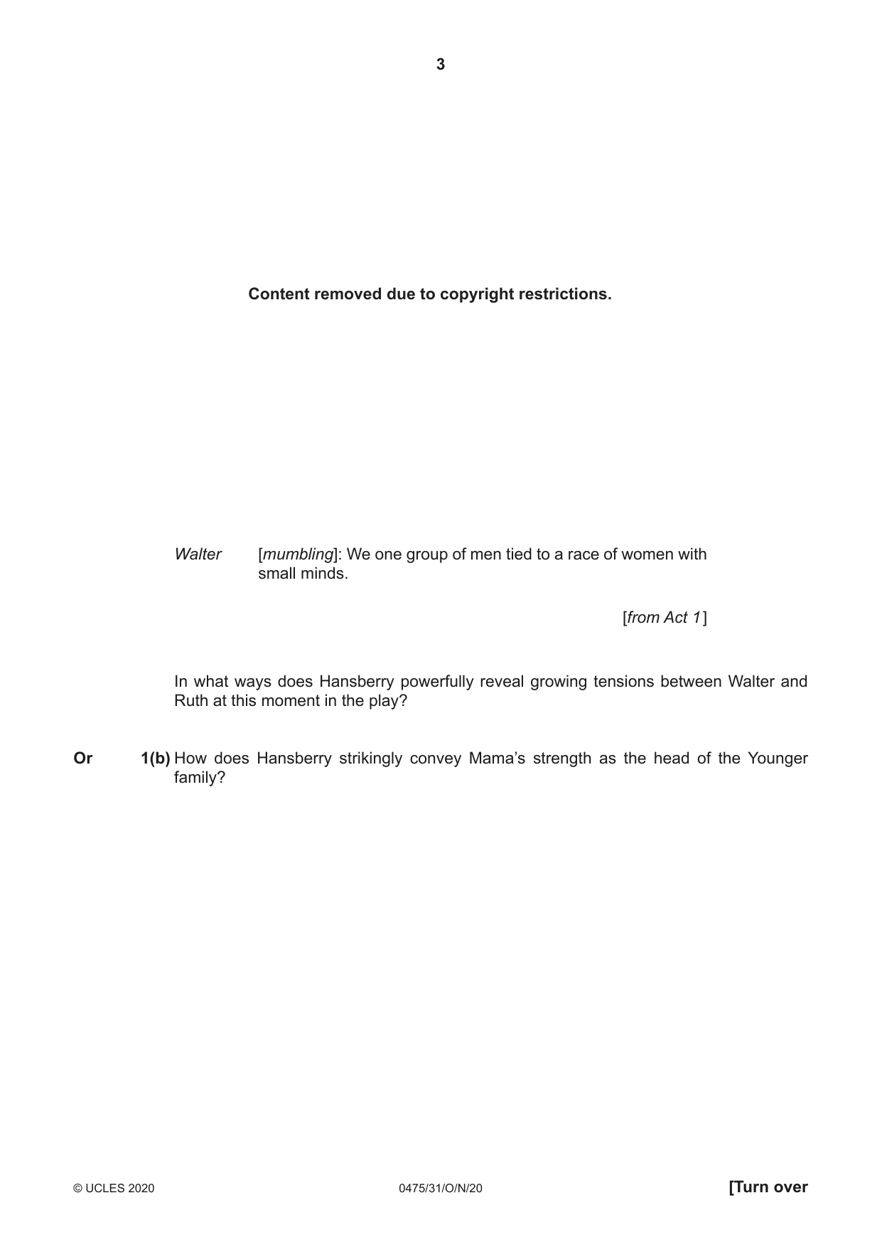 Cambridge IGCSE English - Literature in English 0475 2020 Oct/Nov Paper 3 · Variant 1 question paper, page 3 of 12