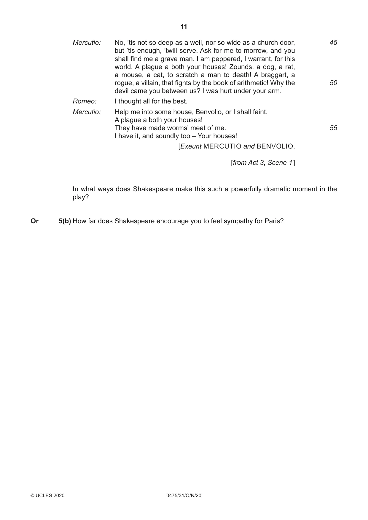Cambridge IGCSE English - Literature in English 0475 2020 Oct/Nov Paper 3 · Variant 1 question paper, page 11 of 12