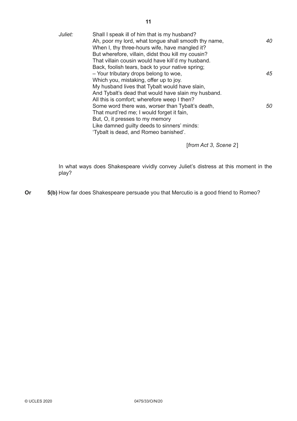 Cambridge IGCSE English - Literature in English 0475 2020 Oct/Nov Paper 3 · Variant 3 question paper, page 11 of 12