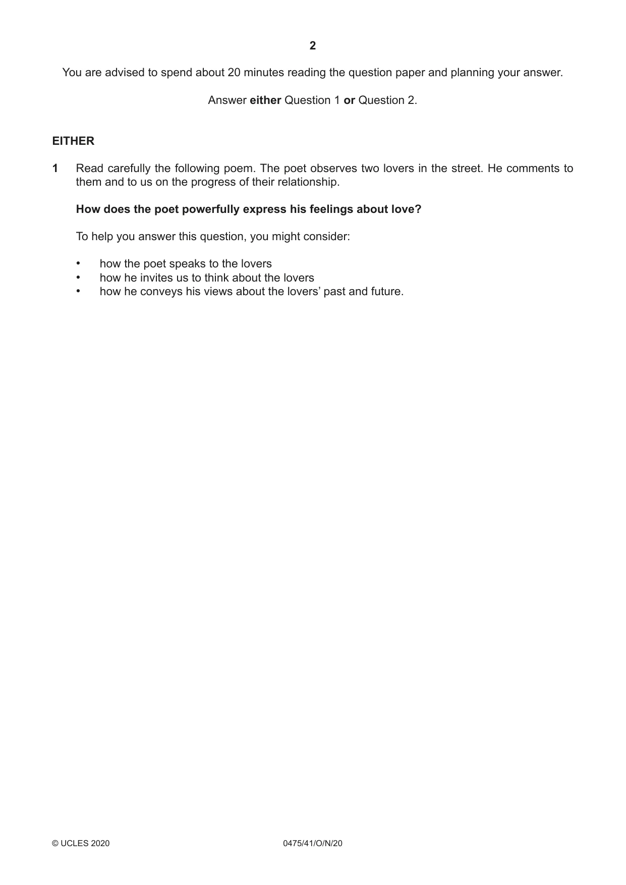 Cambridge IGCSE English - Literature in English 0475 2020 Oct/Nov Paper 4 · Variant 1 question paper, page 2 of 8