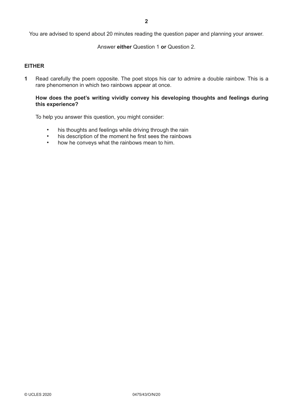 Cambridge IGCSE English - Literature in English 0475 2020 Oct/Nov Paper 4 · Variant 3 question paper, page 2 of 8