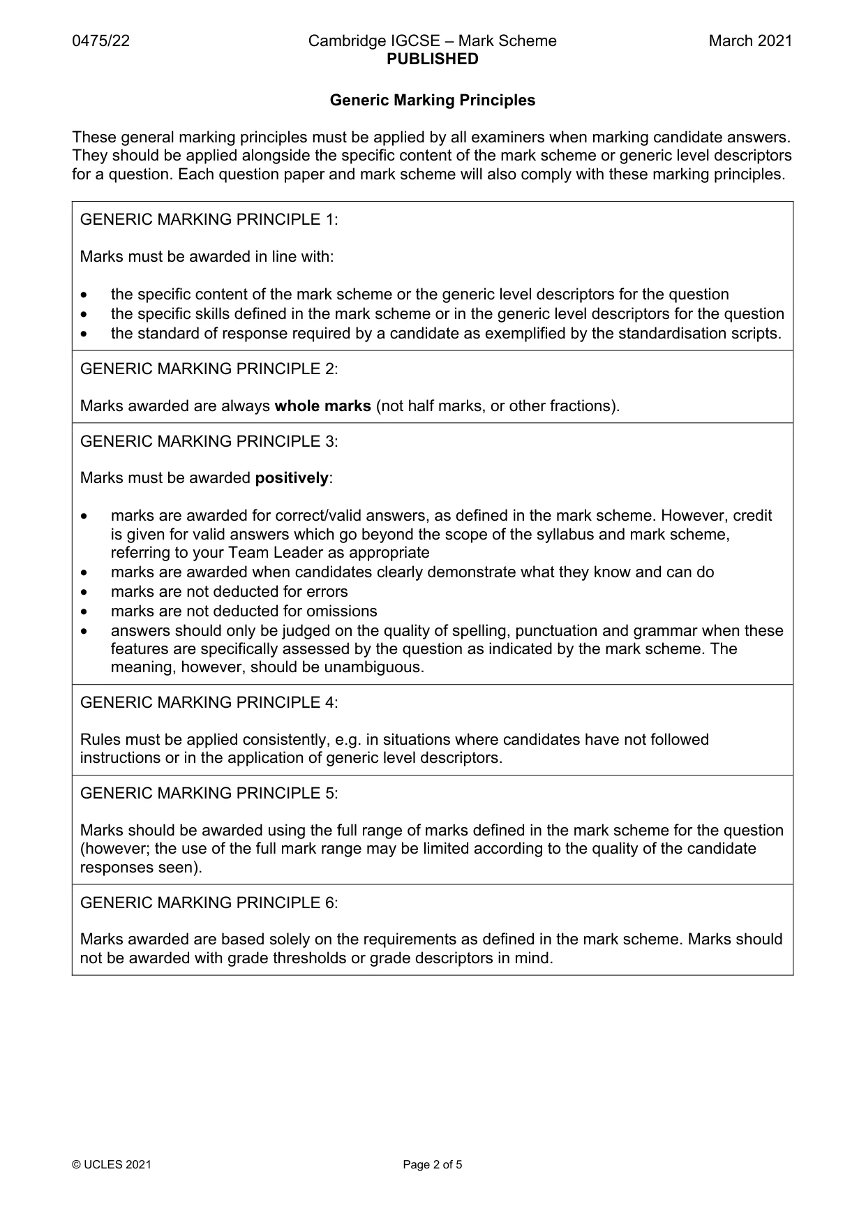 Mark scheme, page 2 of 5