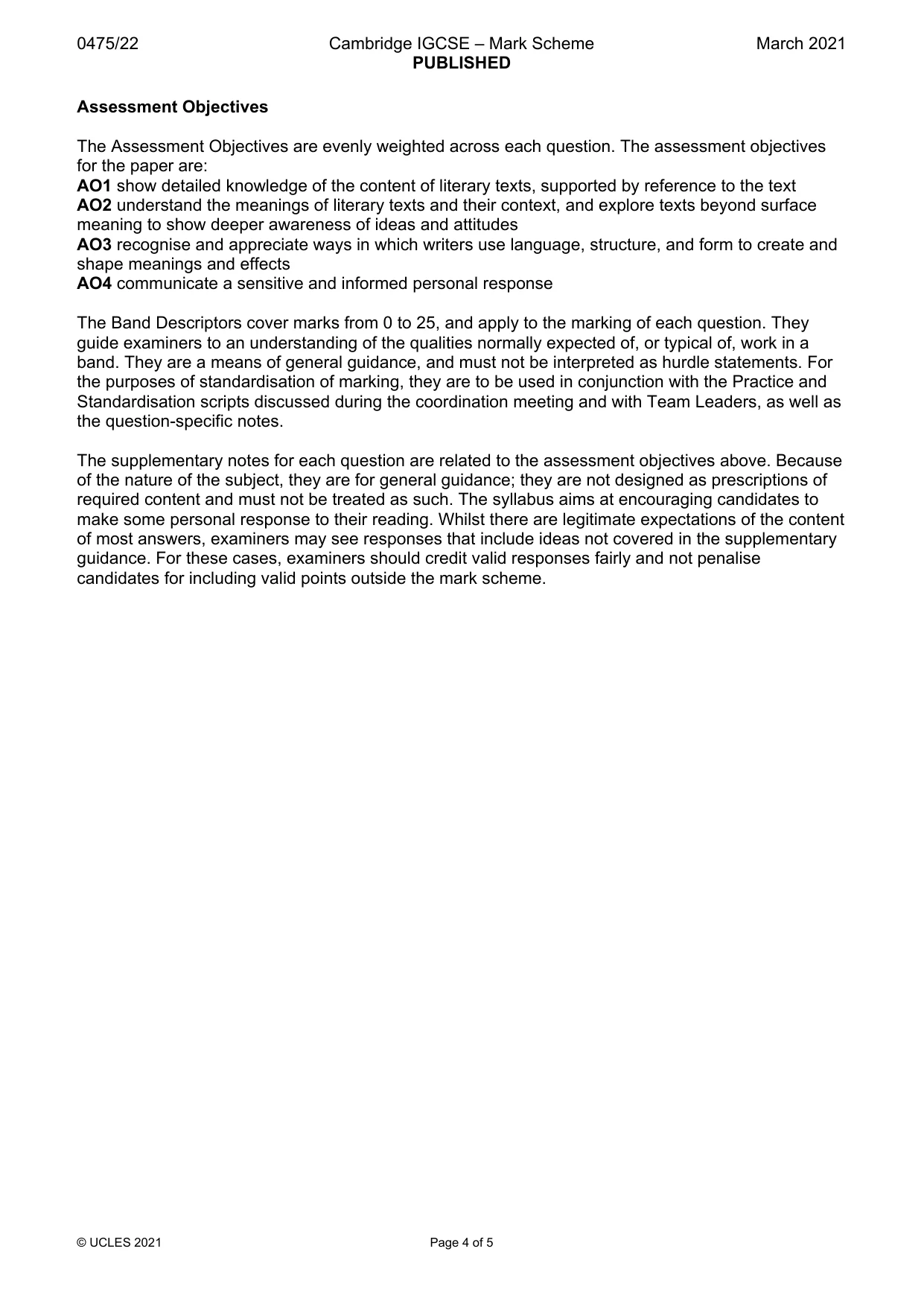 Mark scheme, page 4 of 5