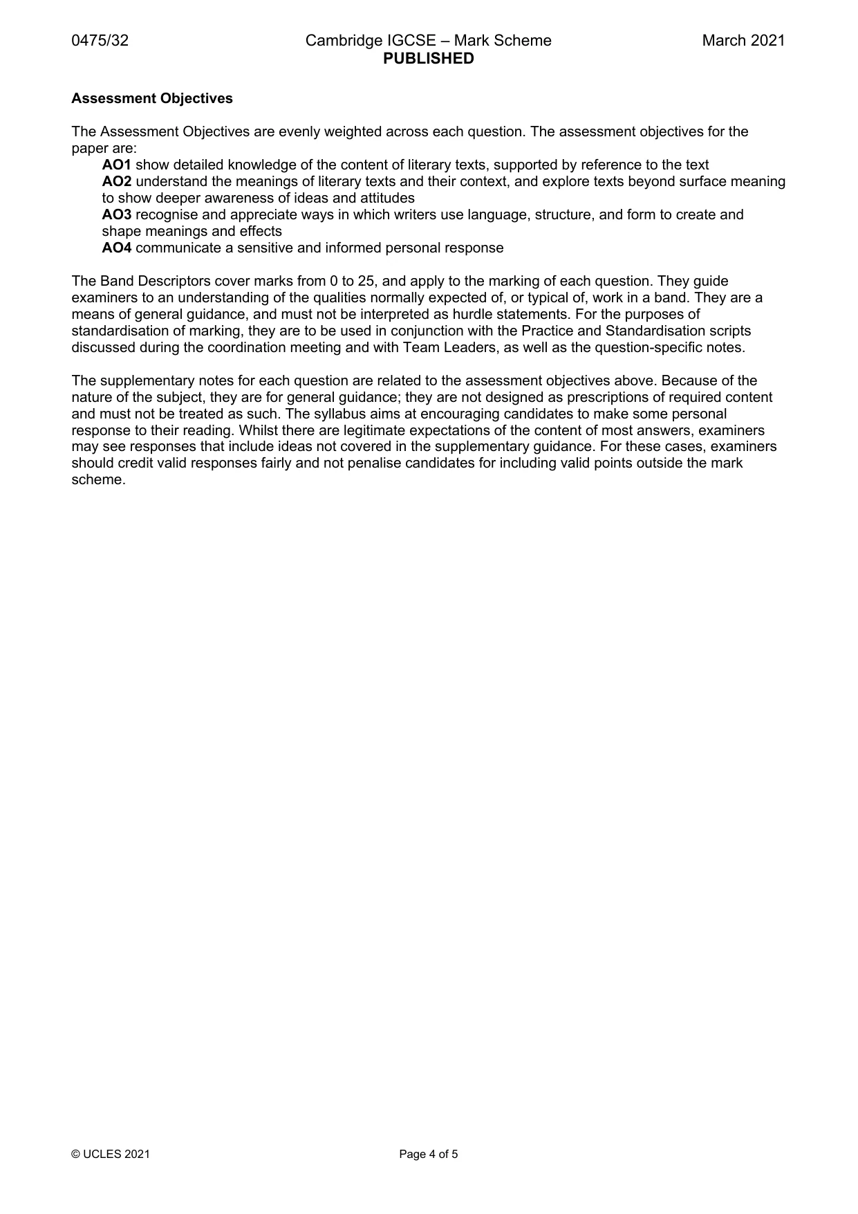 Mark scheme, page 4 of 5