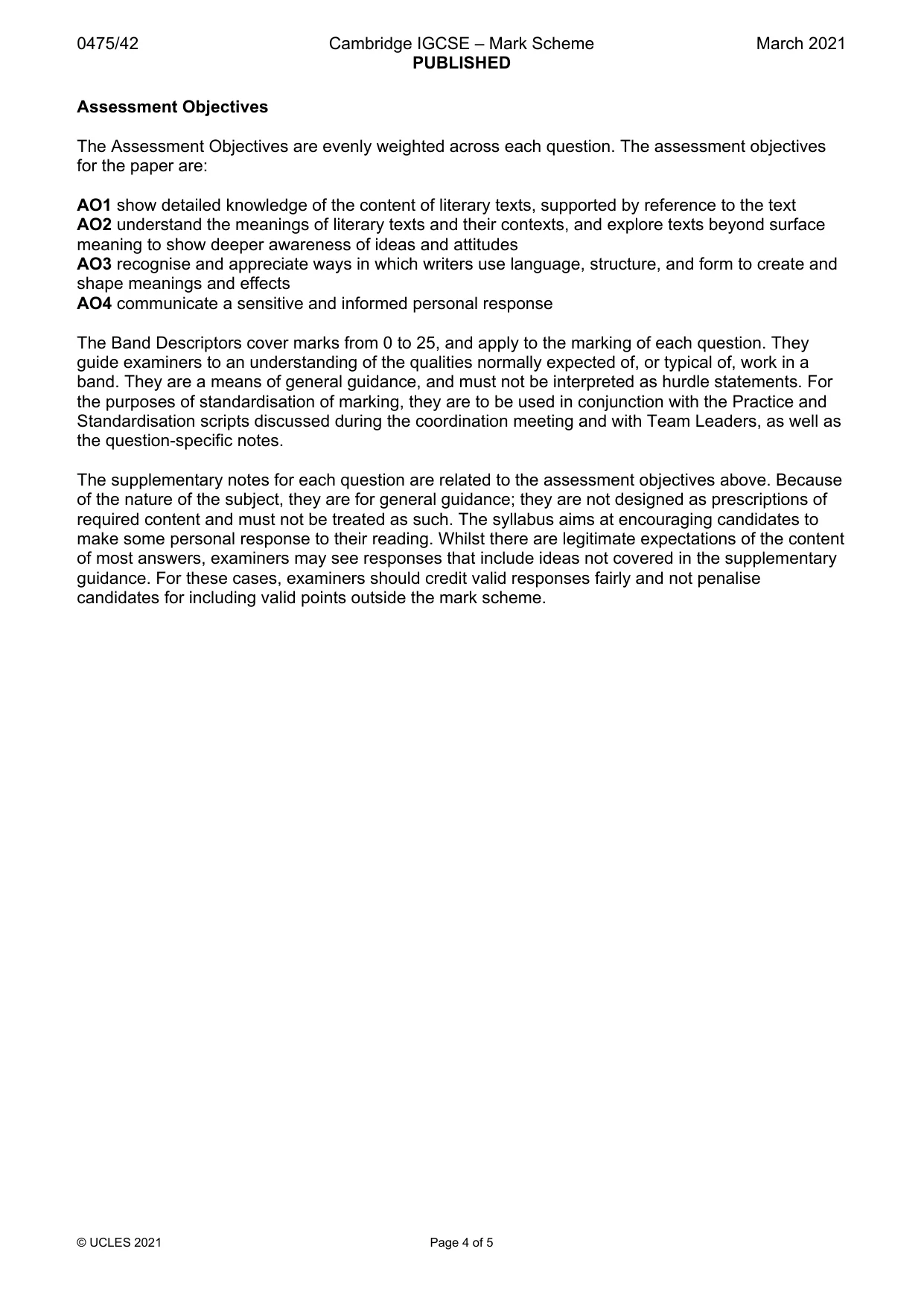Mark scheme, page 4 of 5