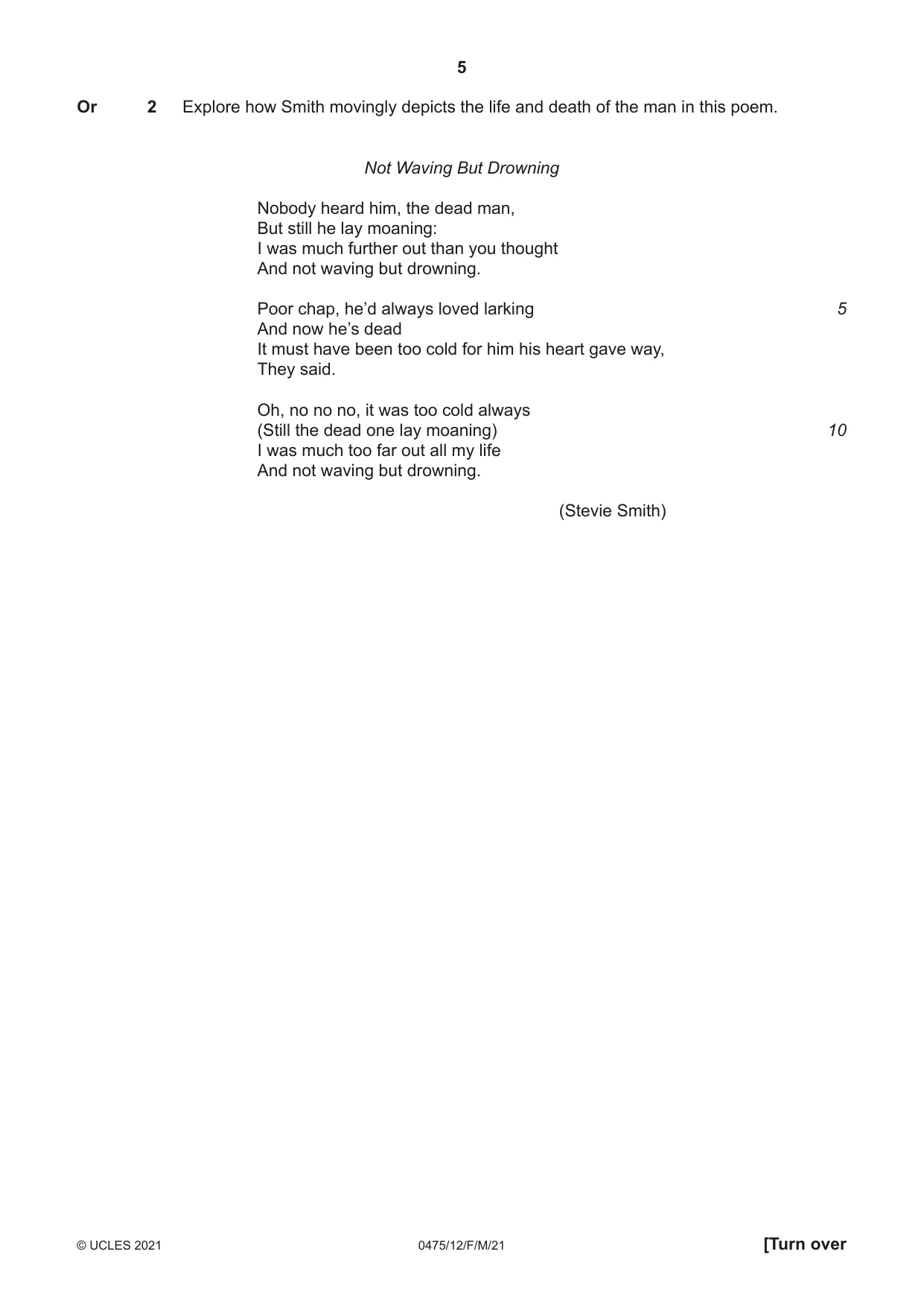 Cambridge IGCSE English - Literature in English 0475 2021 Feb/March Paper 1 · Variant 2 question paper, page 5 of 28