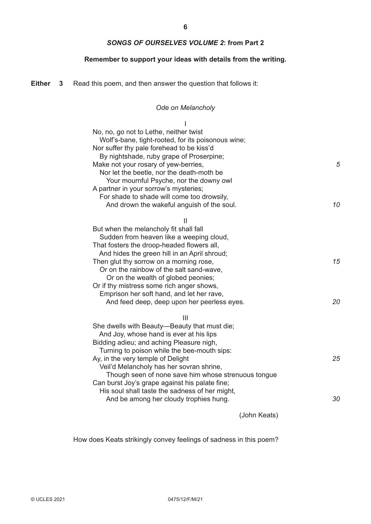 Cambridge IGCSE English - Literature in English 0475 2021 Feb/March Paper 1 · Variant 2 question paper, page 6 of 28
