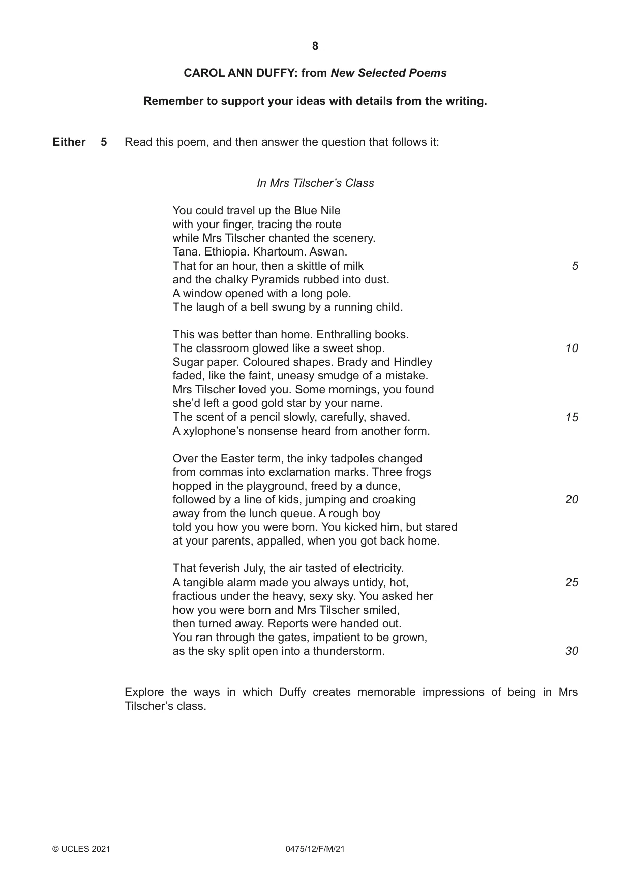 Cambridge IGCSE English - Literature in English 0475 2021 Feb/March Paper 1 · Variant 2 question paper, page 8 of 28