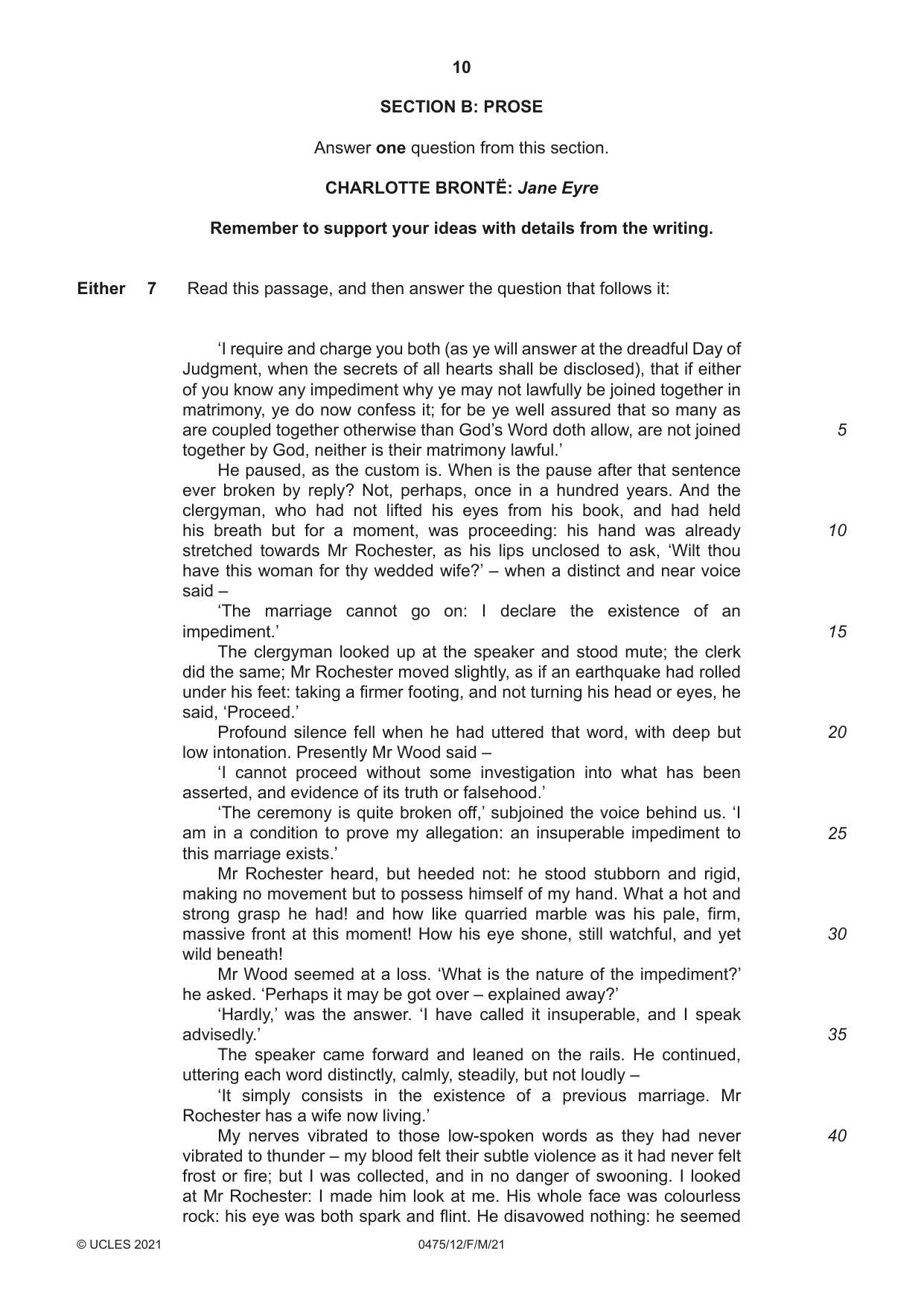 Cambridge IGCSE English - Literature in English 0475 2021 Feb/March Paper 1 · Variant 2 question paper, page 10 of 28