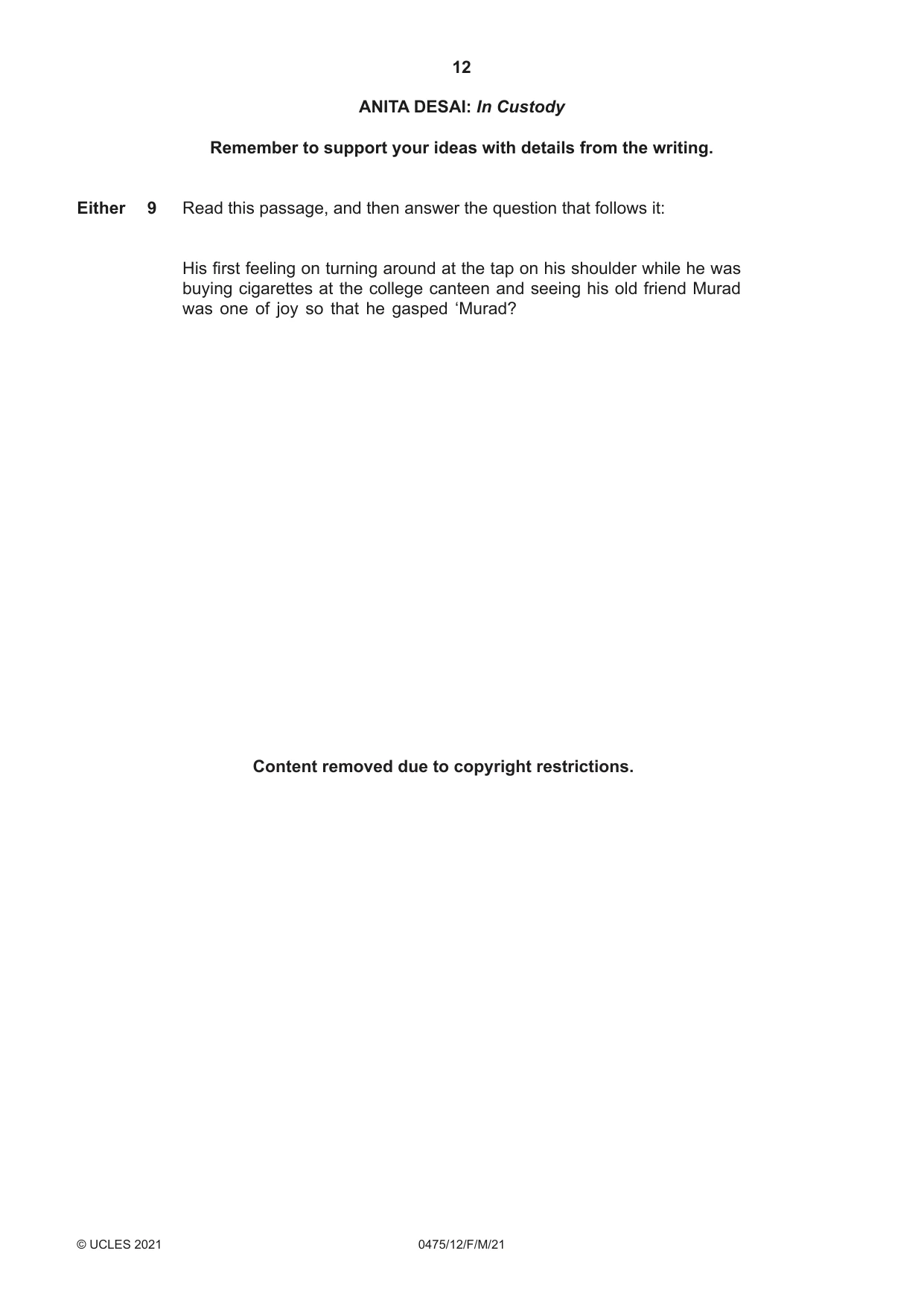 Cambridge IGCSE English - Literature in English 0475 2021 Feb/March Paper 1 · Variant 2 question paper, page 12 of 28