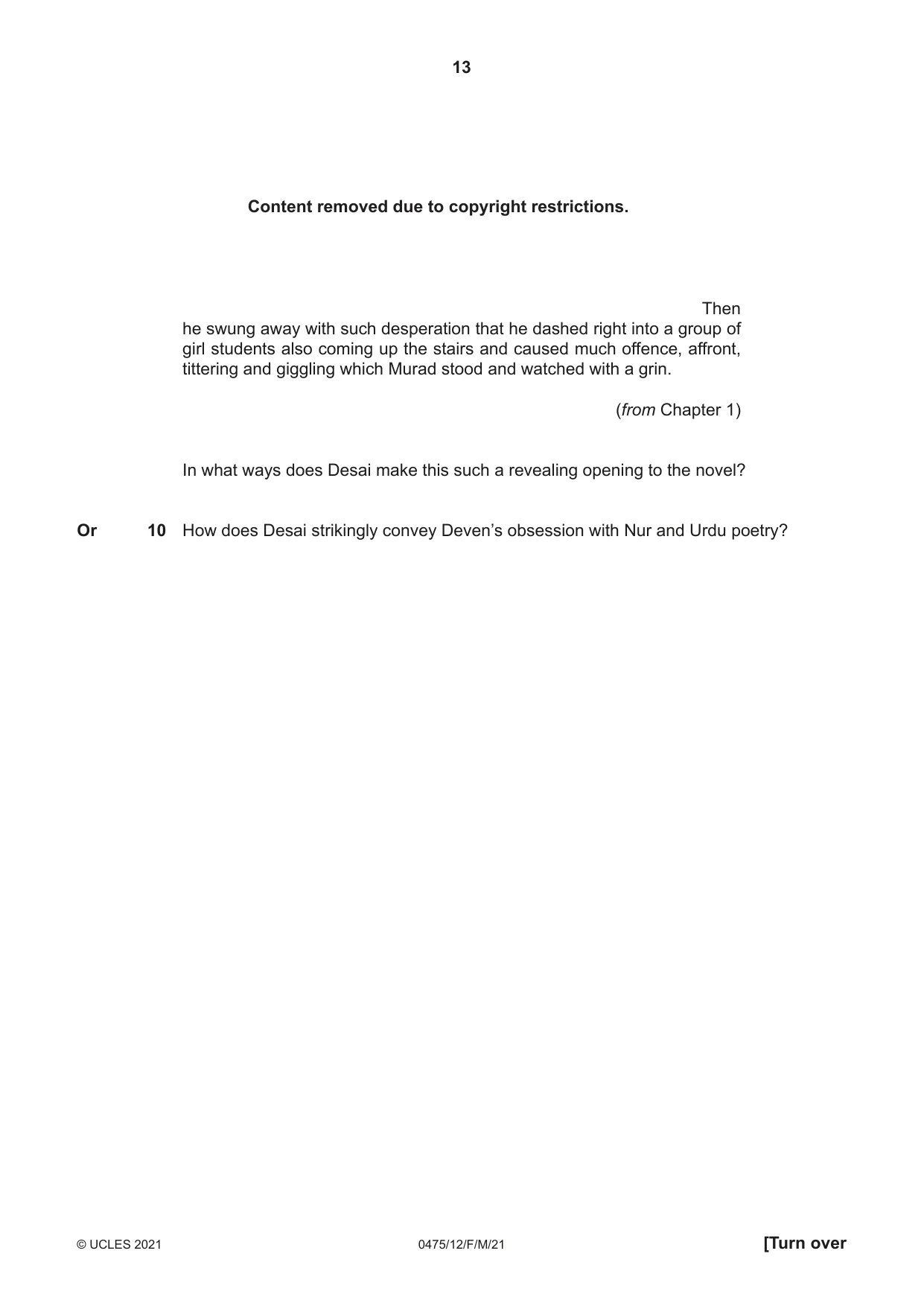 Cambridge IGCSE English - Literature in English 0475 2021 Feb/March Paper 1 · Variant 2 question paper, page 13 of 28
