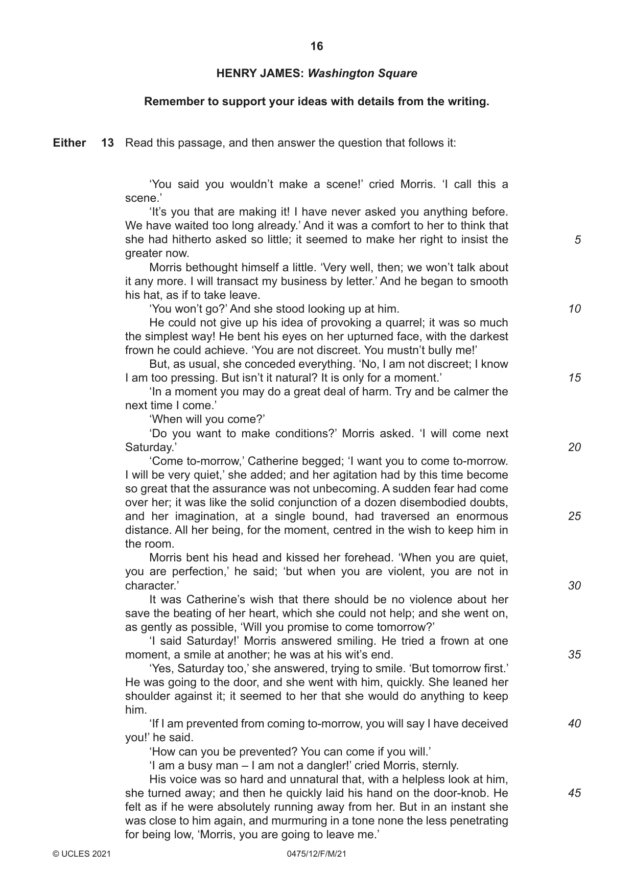 Cambridge IGCSE English - Literature in English 0475 2021 Feb/March Paper 1 · Variant 2 question paper, page 16 of 28