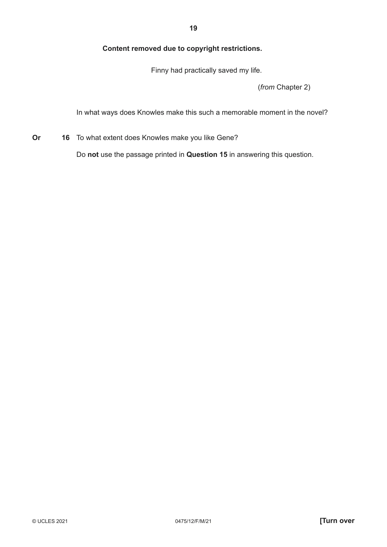 Cambridge IGCSE English - Literature in English 0475 2021 Feb/March Paper 1 · Variant 2 question paper, page 19 of 28