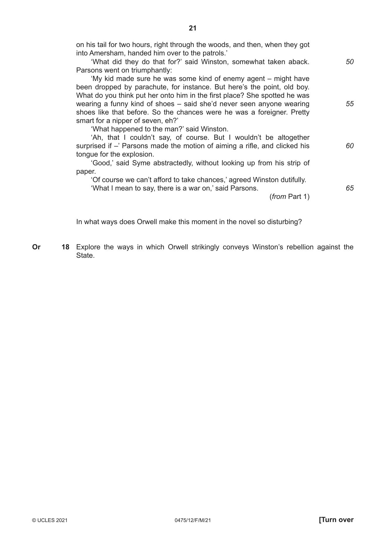 Cambridge IGCSE English - Literature in English 0475 2021 Feb/March Paper 1 · Variant 2 question paper, page 21 of 28