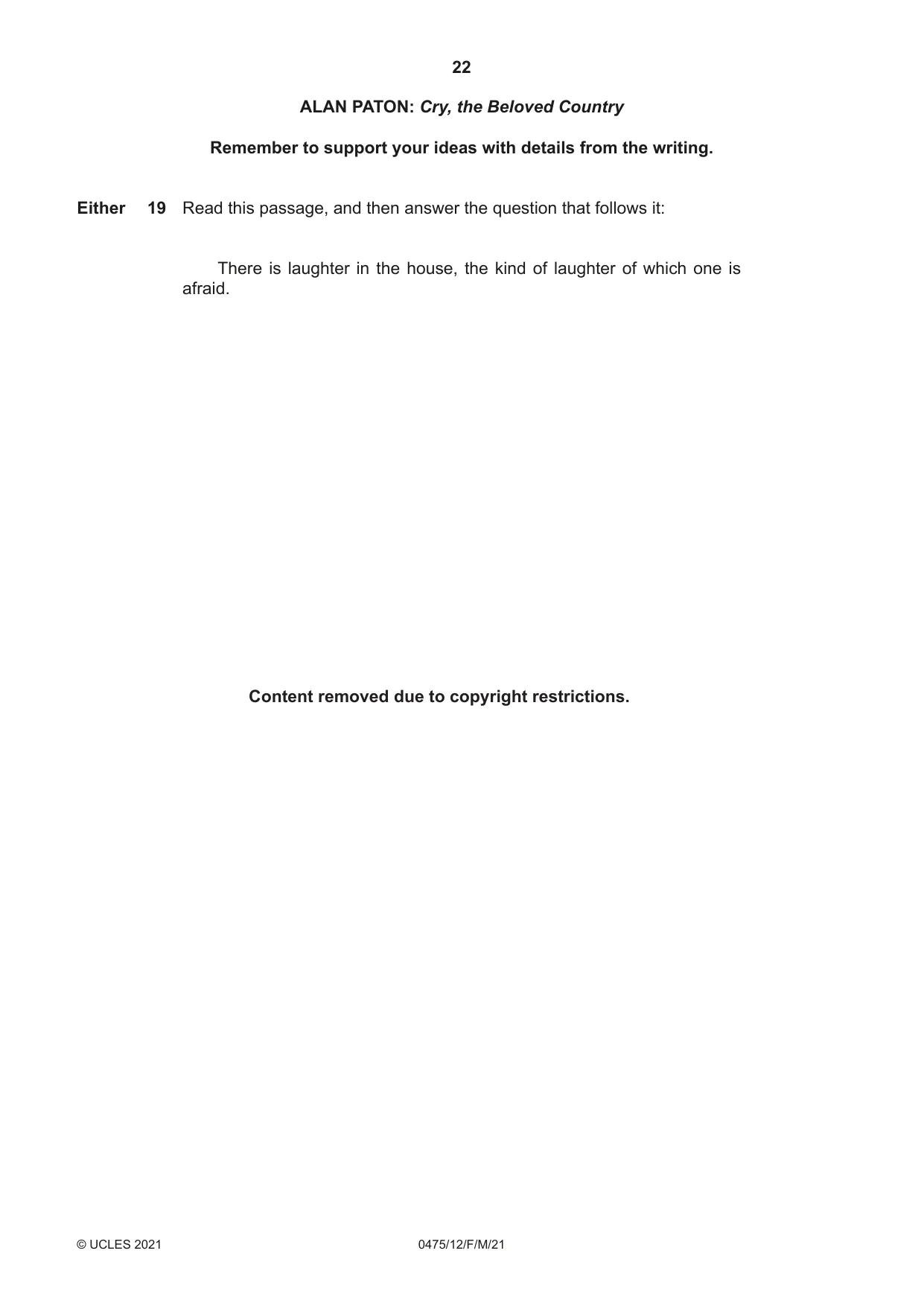 Cambridge IGCSE English - Literature in English 0475 2021 Feb/March Paper 1 · Variant 2 question paper, page 22 of 28