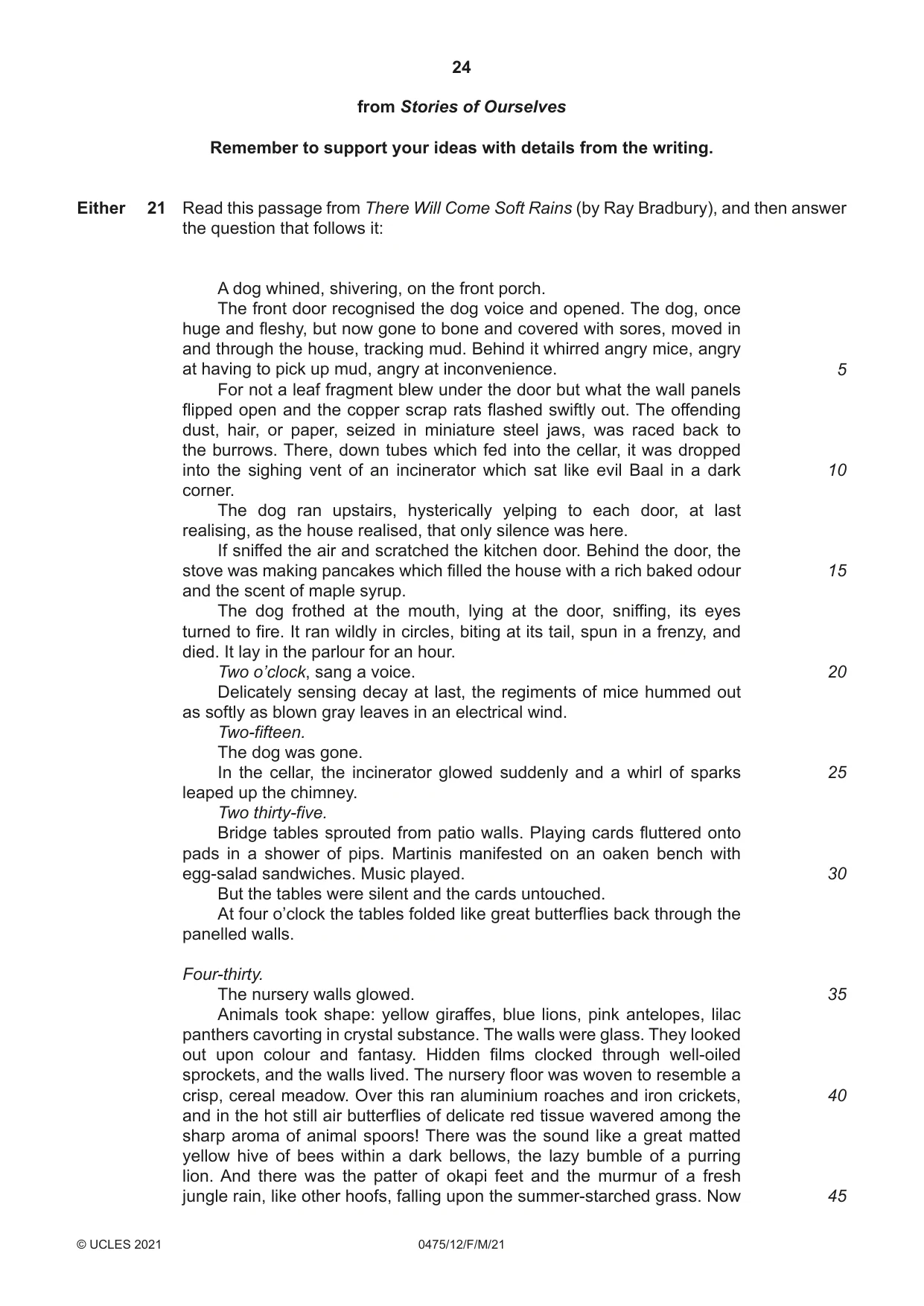 Cambridge IGCSE English - Literature in English 0475 2021 Feb/March Paper 1 · Variant 2 question paper, page 24 of 28