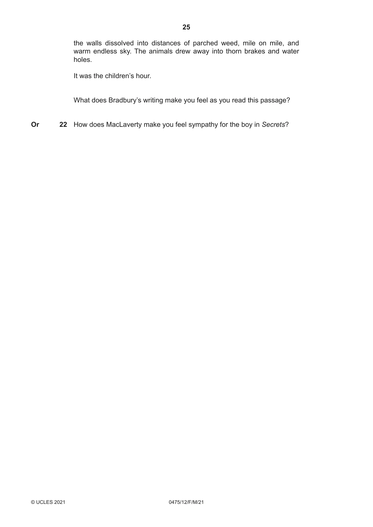 Cambridge IGCSE English - Literature in English 0475 2021 Feb/March Paper 1 · Variant 2 question paper, page 25 of 28