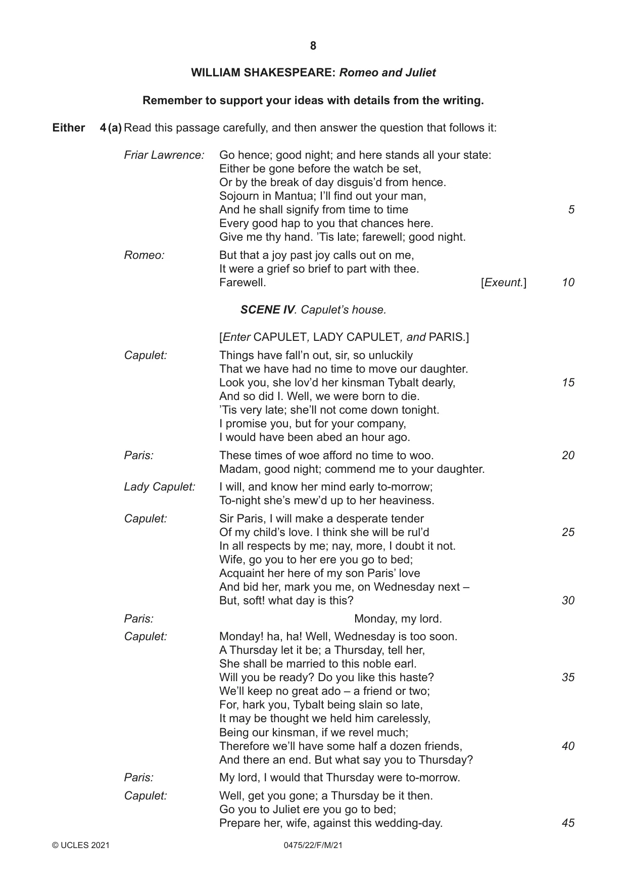 Cambridge IGCSE English - Literature in English 0475 2021 Feb/March Paper 2 · Variant 2 question paper, page 8 of 12