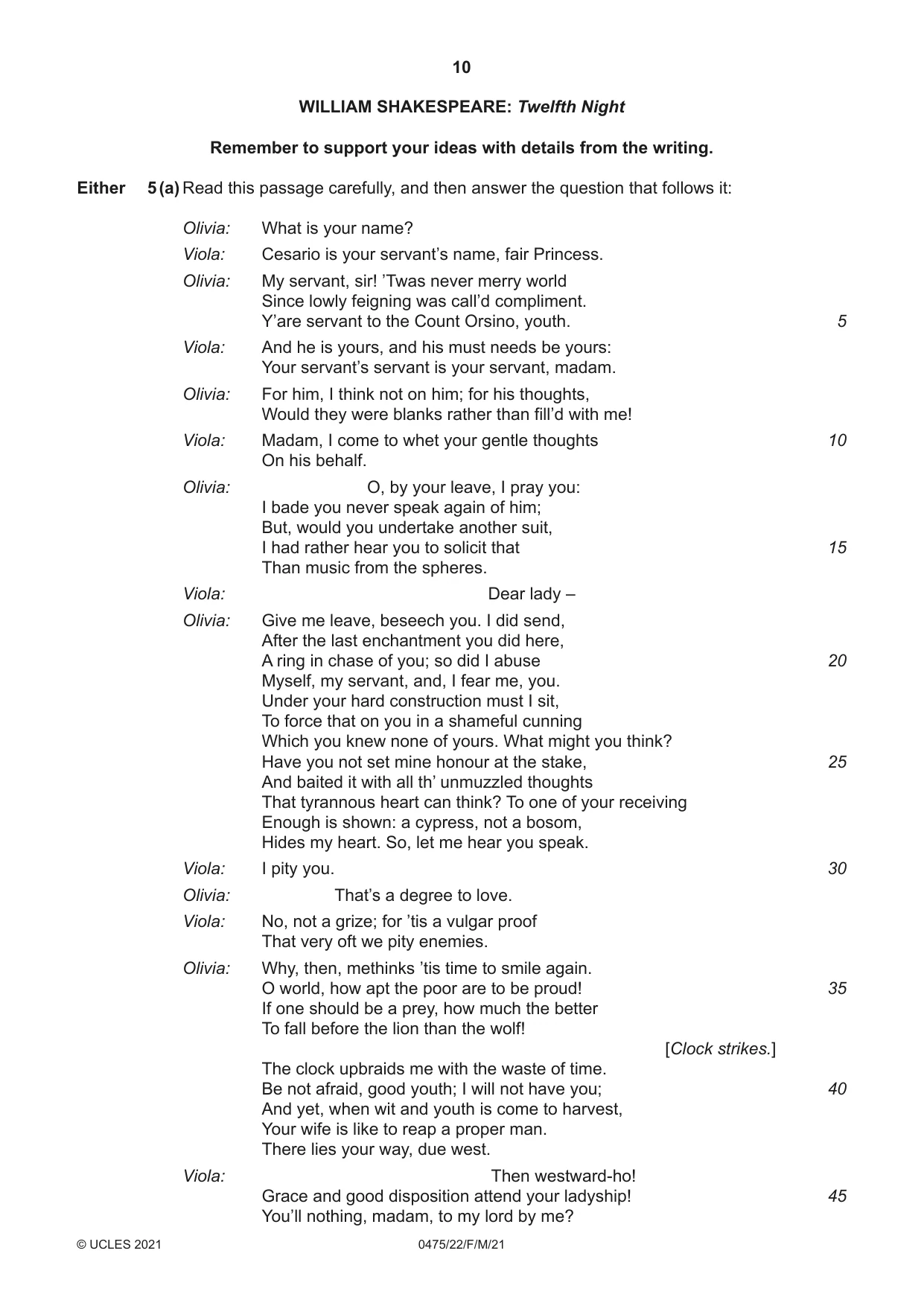 Cambridge IGCSE English - Literature in English 0475 2021 Feb/March Paper 2 · Variant 2 question paper, page 10 of 12