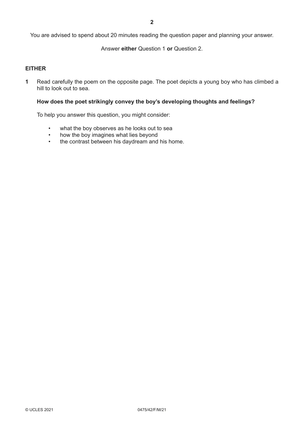 Cambridge IGCSE English - Literature in English 0475 2021 Feb/March Paper 4 · Variant 2 question paper, page 2 of 8