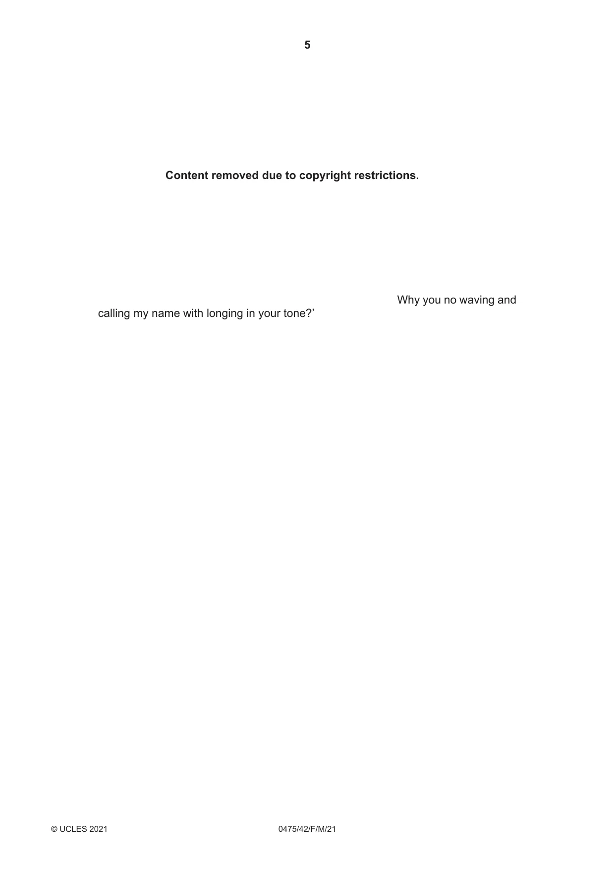 Cambridge IGCSE English - Literature in English 0475 2021 Feb/March Paper 4 · Variant 2 question paper, page 5 of 8