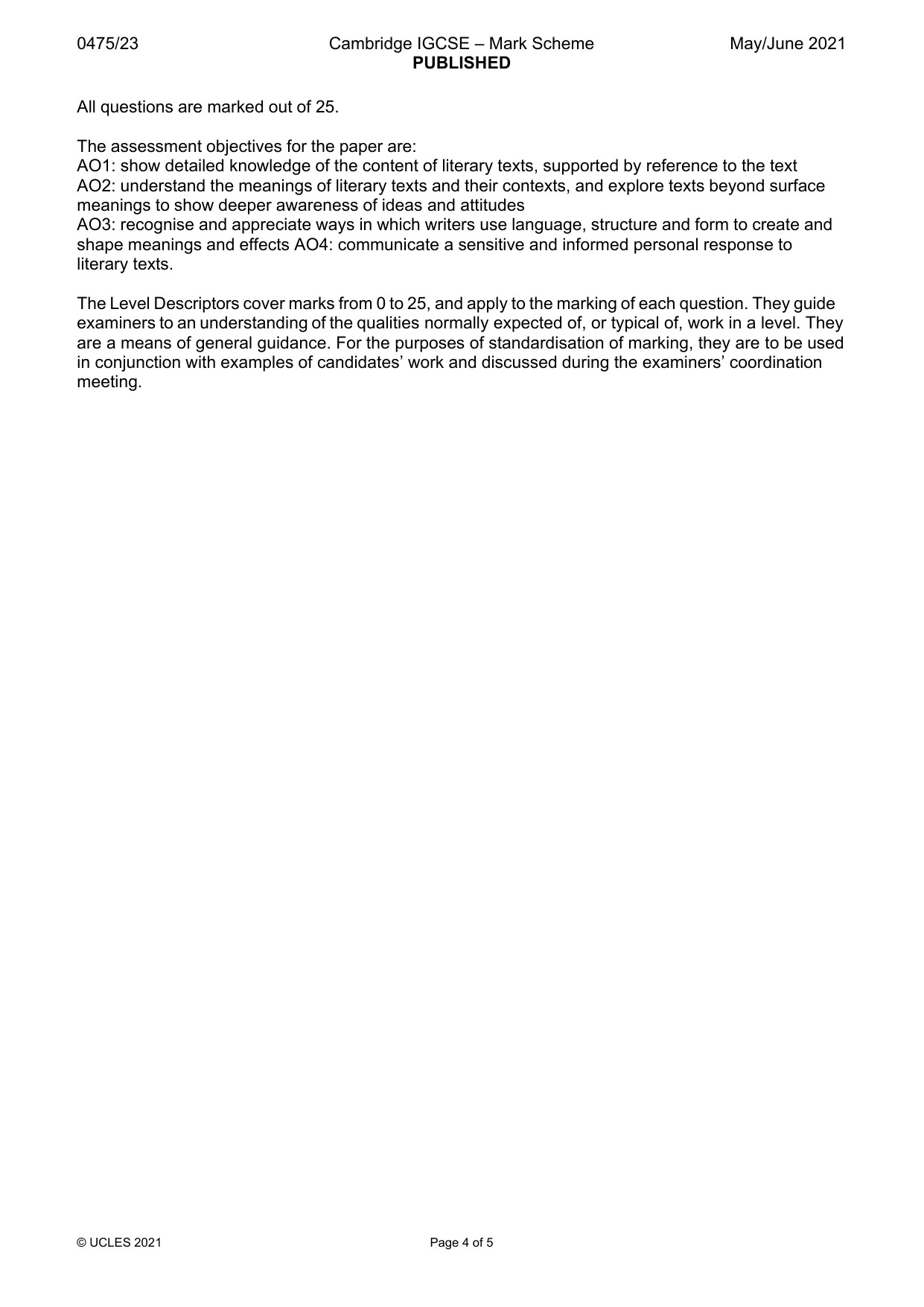 Mark scheme, page 4 of 5