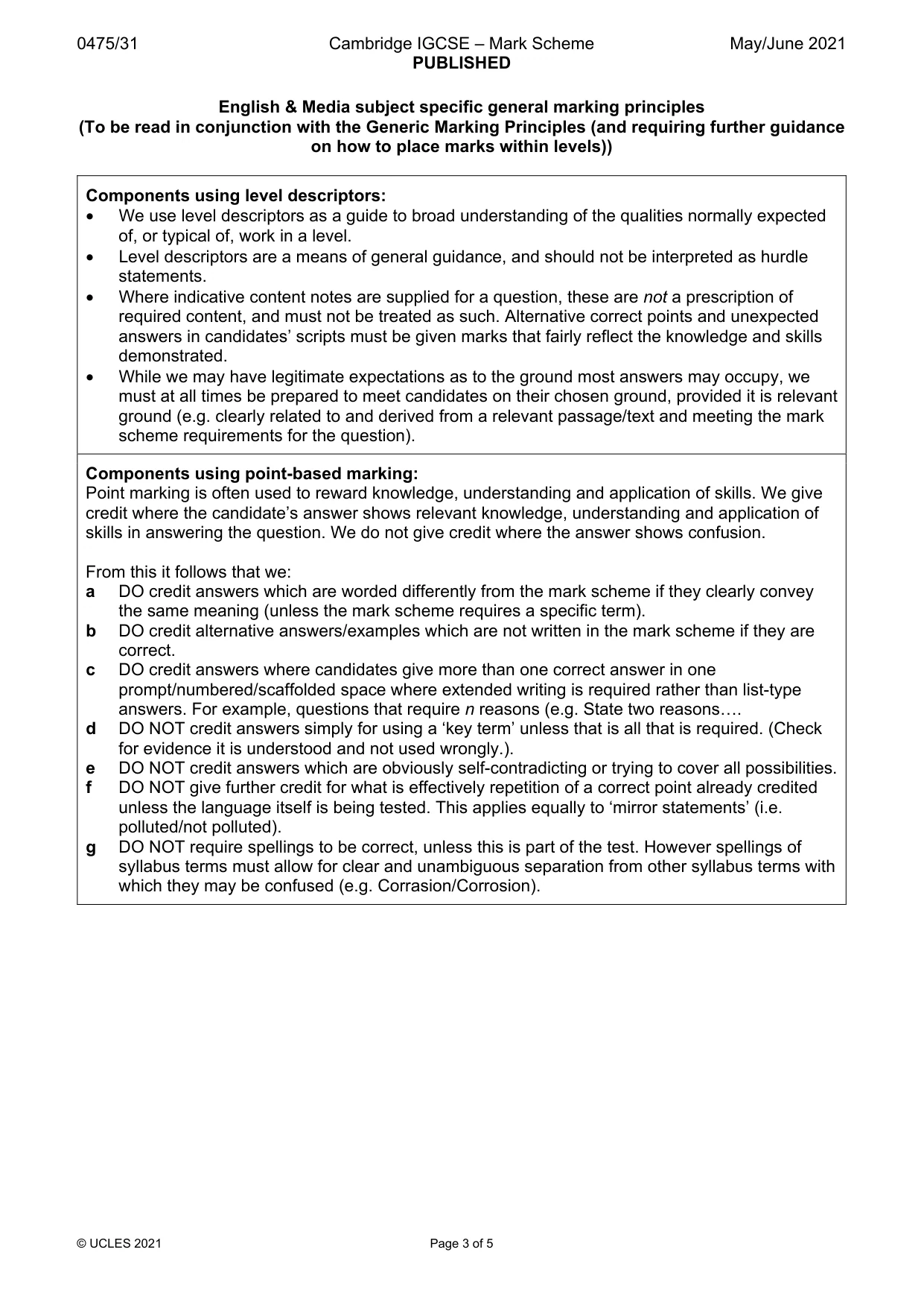 Mark scheme, page 3 of 5