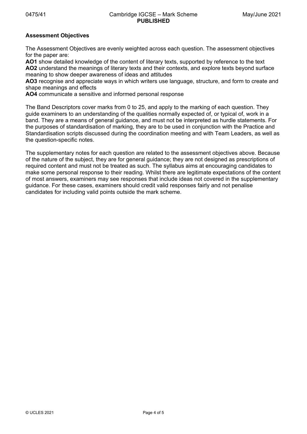 Mark scheme, page 4 of 5