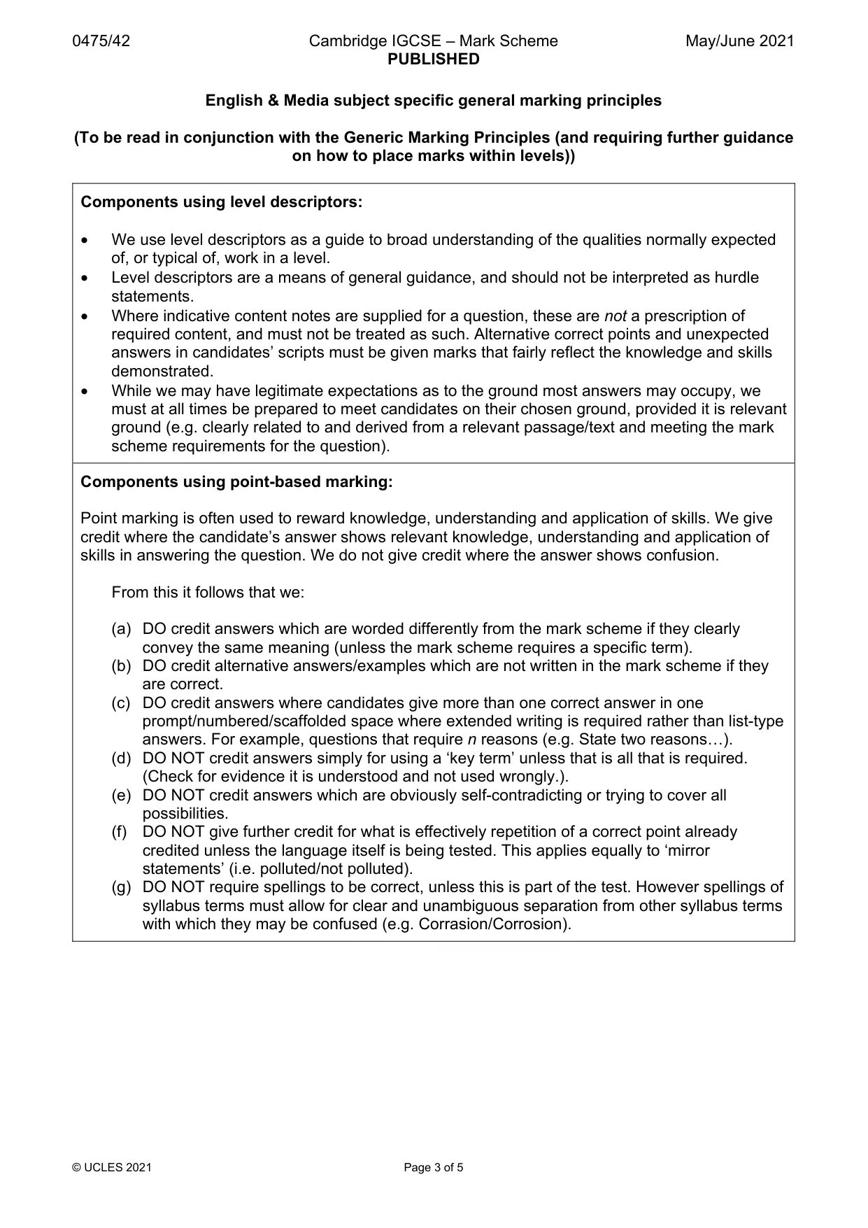 Mark scheme, page 3 of 5