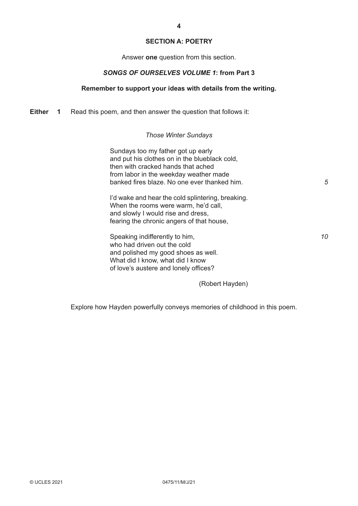 Cambridge IGCSE English - Literature in English 0475 2021 May/June Paper 1 · Variant 1 question paper, page 4 of 28