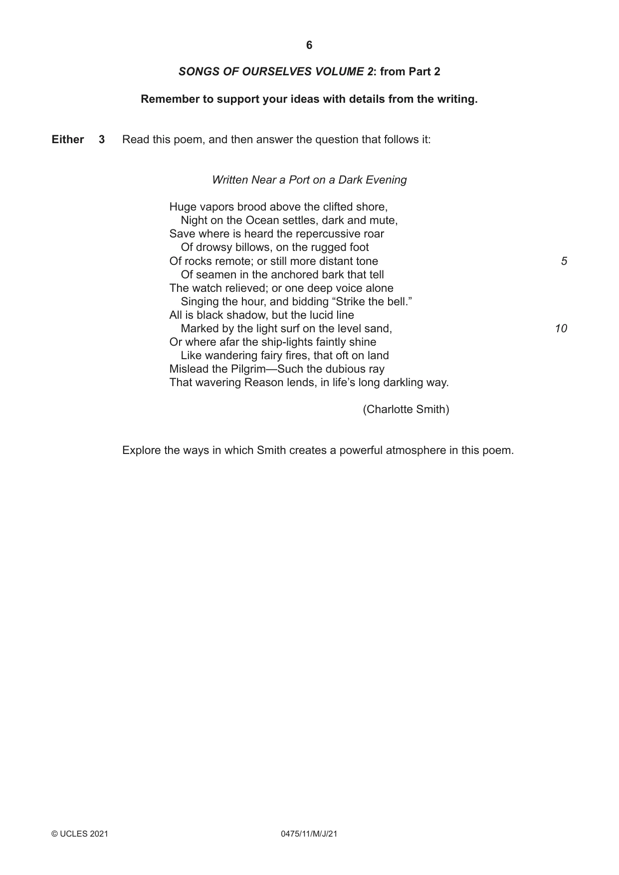 Cambridge IGCSE English - Literature in English 0475 2021 May/June Paper 1 · Variant 1 question paper, page 6 of 28